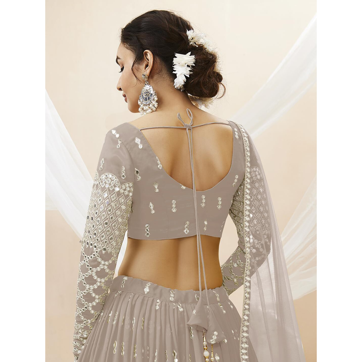 Zeel Clothing Women's Sequins Zari Embroidered Georgette Semi Stitched Lehenga Choli With Dupatta (302-Grey-Wedding-Bridal-Latest-New Free Size) (Grey)