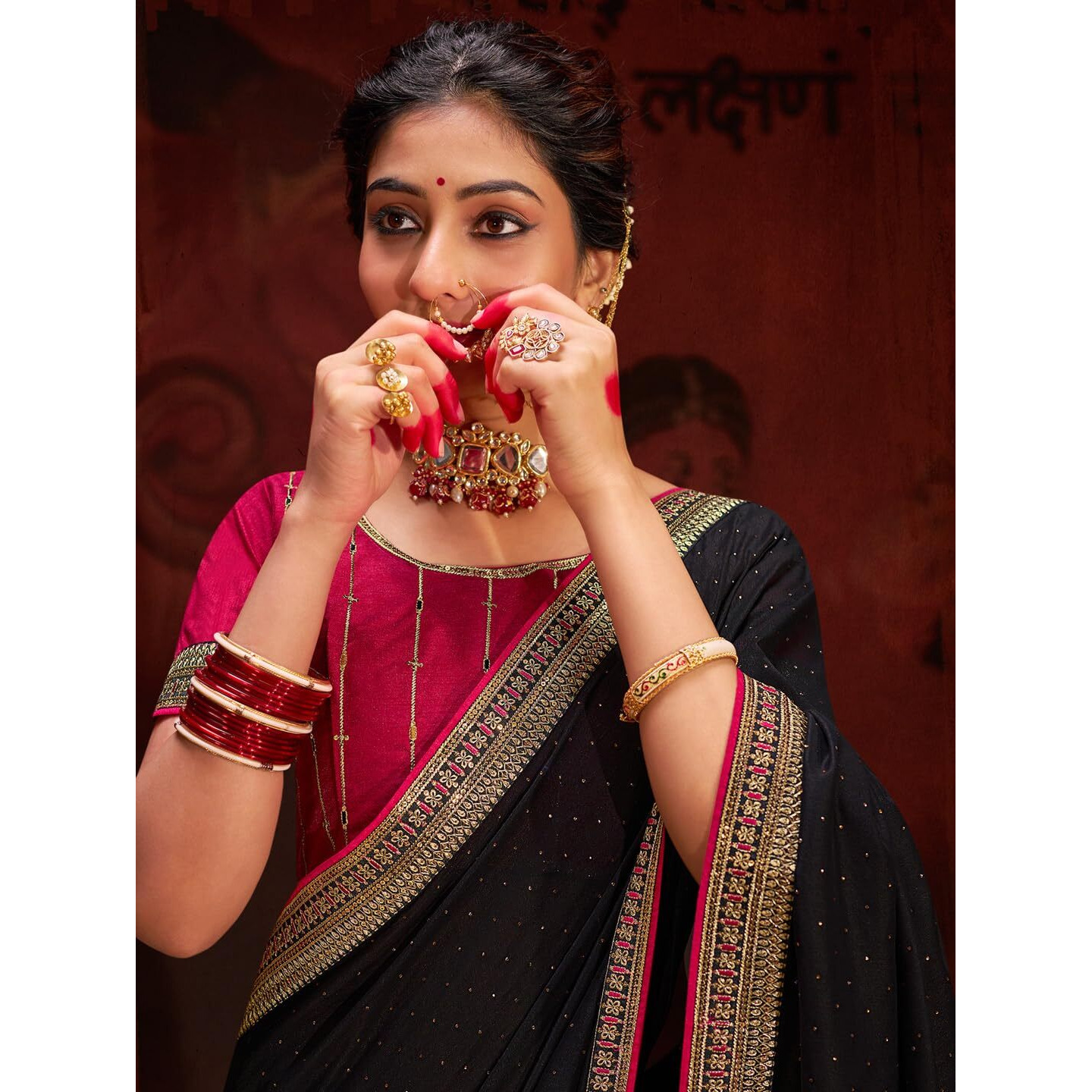 Saree Mall Women's Black Vichitra Silk Embroidered Saree With Unstitched Blouse Piece(Ayushi4004_Sum)