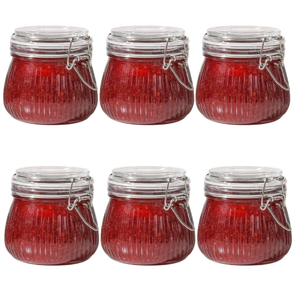 Ash & Roh Airtight Transparent Storage Jar With Rubber Seal Lid And Clip Lock - Perfect For Kitchen Canning, Fermenting, And Storing Dry Food, Spices, Tea, Snacks, Sugar, And More (Pack Of 6, 500 Ml)