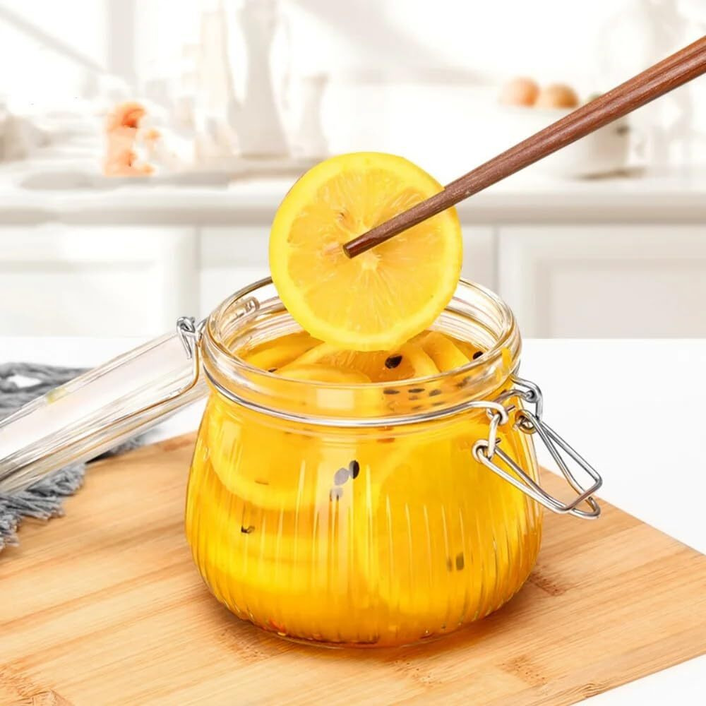 Ash & Roh Airtight Transparent Storage Jar With Rubber Seal Lid And Clip Lock - Perfect For Kitchen Canning, Fermenting, And Storing Dry Food, Spices, Tea, Snacks, Sugar, And More (Pack Of 6, 500 Ml)