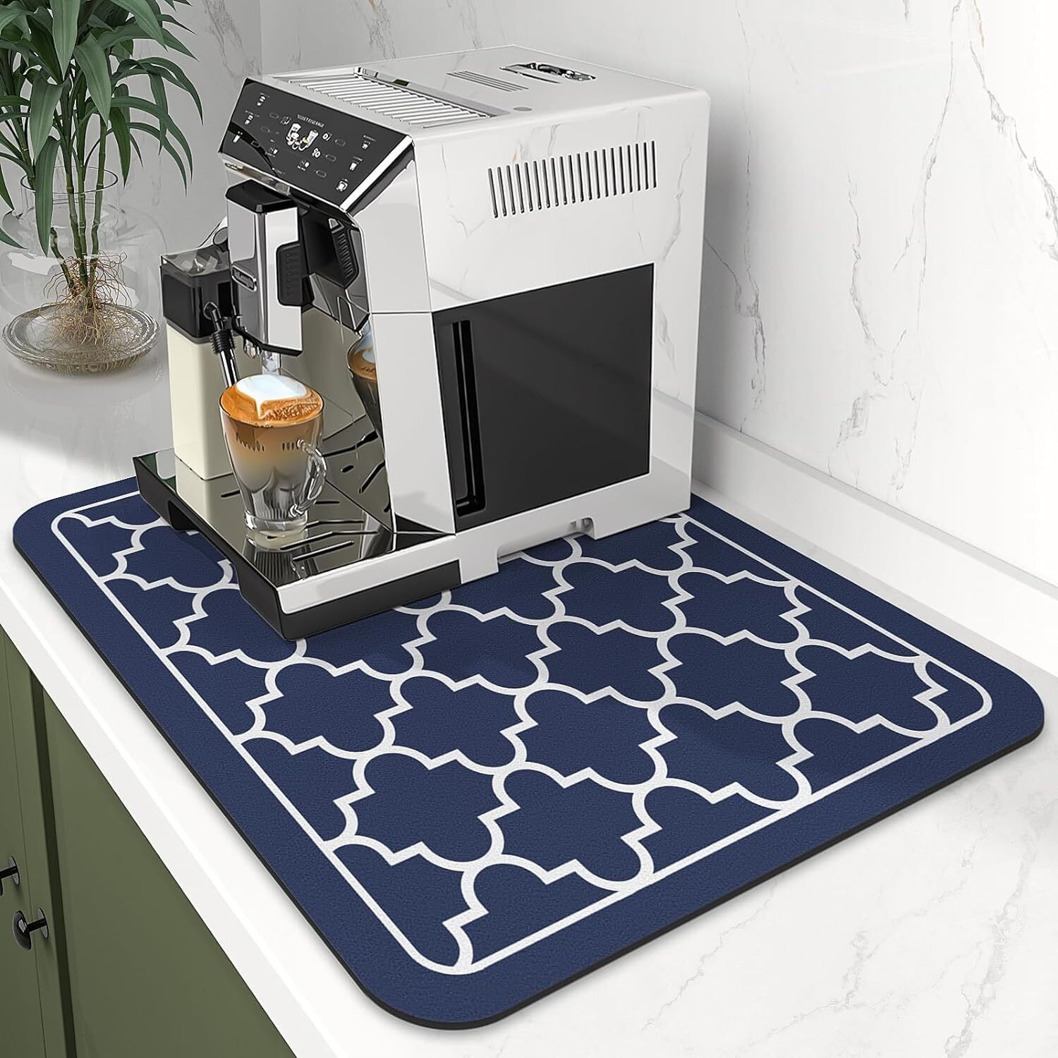 Homecloud Dish Drying Mat For Kitchen Counter Hide Stain Super Absorbent, Non-Slip, Heat-Resistant, Great For Dishes, Rack Pad, Kitchen Counter, Coffee Maker, Coffee Bar Items (40X50Cm, Navy)