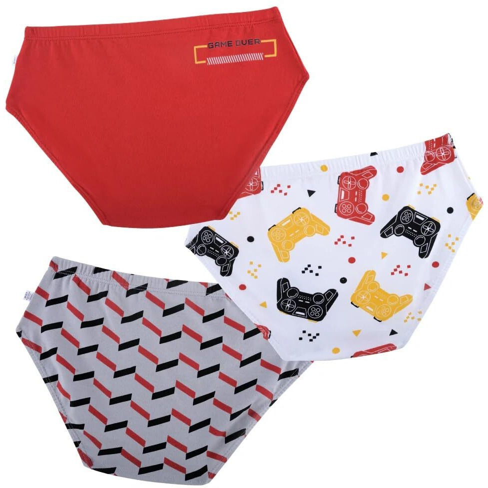 Yougotplanb 100% Cotton Gamer Boy Sports Brief For Boys | 100% Cotton | Breathable & Stretchable | Soft Elastic | Antibacterial & Antimicrobial| Pack Of 3 Multicolour | 8-10 Years