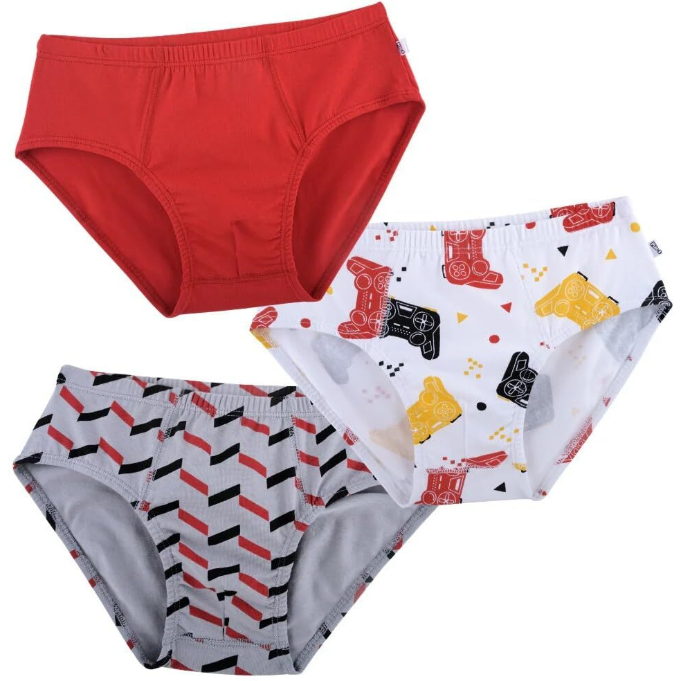 Yougotplanb 100% Cotton Gamer Boy Sports Brief For Boys | 100% Cotton | Breathable & Stretchable | Soft Elastic | Antibacterial & Antimicrobial| Pack Of 3 Multicolour | 8-10 Years