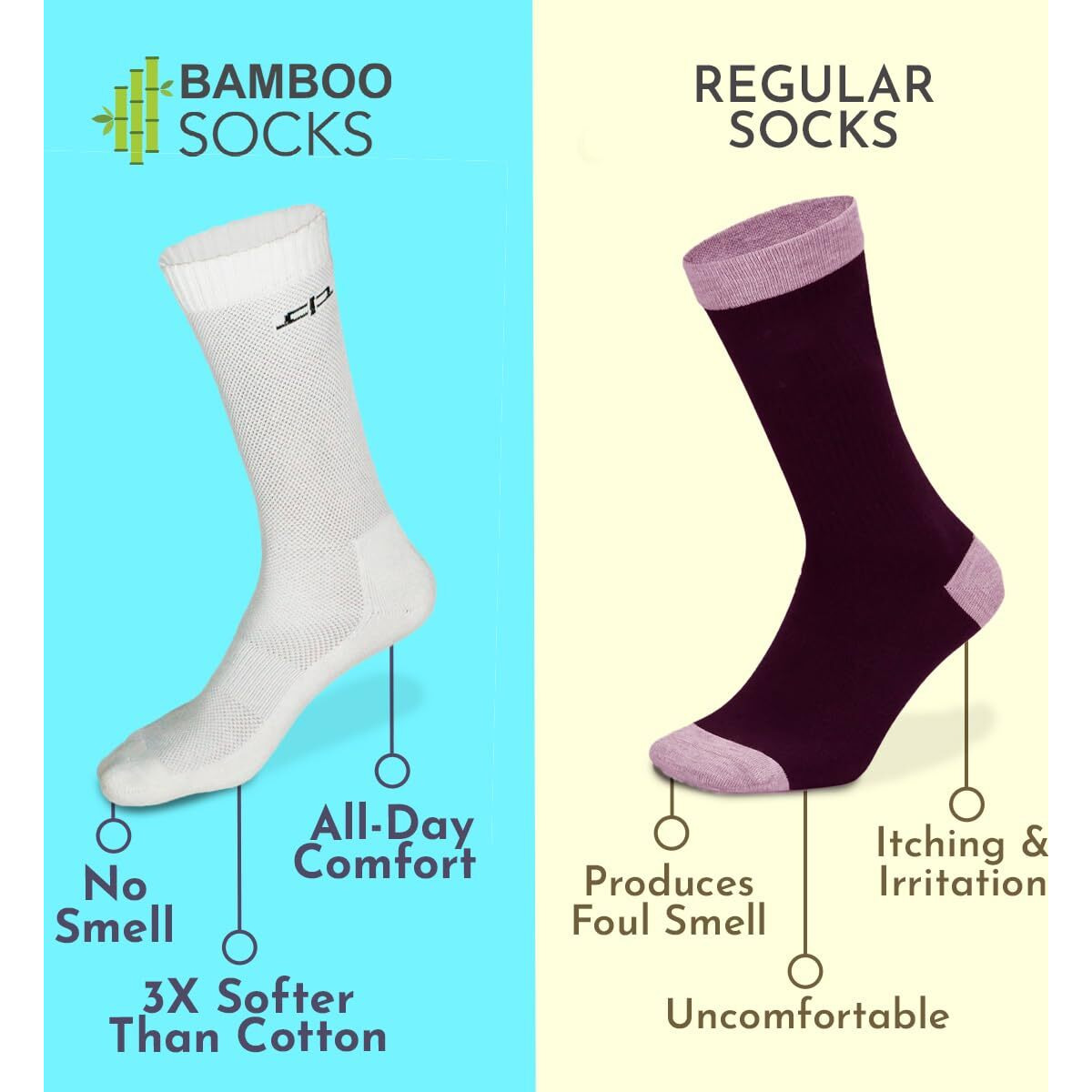 Heelium Bamboo Crew Length Socks For Men, Formal Full Length Socks, Odour Free, Breathable Mesh & Padded Base, Office & Sports