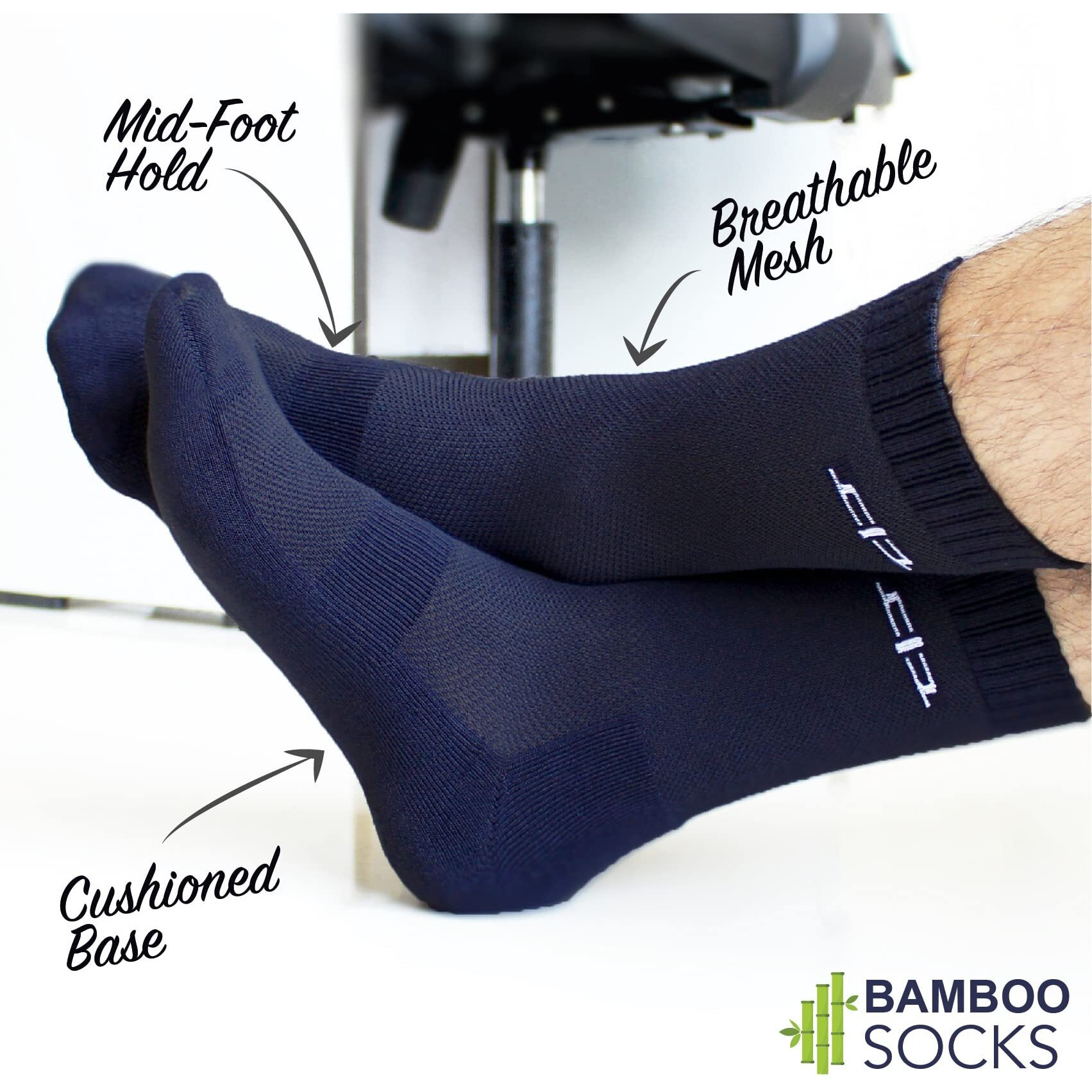 Heelium Bamboo Crew Length Socks For Men, Formal Full Length Socks, Odour Free, Breathable Mesh & Padded Base, Office & Sports