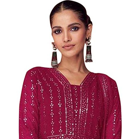 Miss Ethnik Women's Faux Georgette Full Sleeve Stitched Embroidered Ankle Length Pink Anarkali Gown With Dupatta (Me-1106-Pink-Xl)