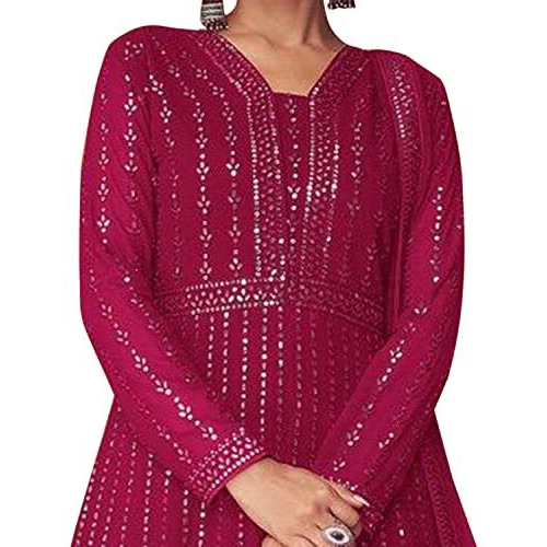 Miss Ethnik Women's Faux Georgette Full Sleeve Stitched Embroidered Ankle Length Pink Anarkali Gown With Dupatta (Me-1106-Pink-Xl)