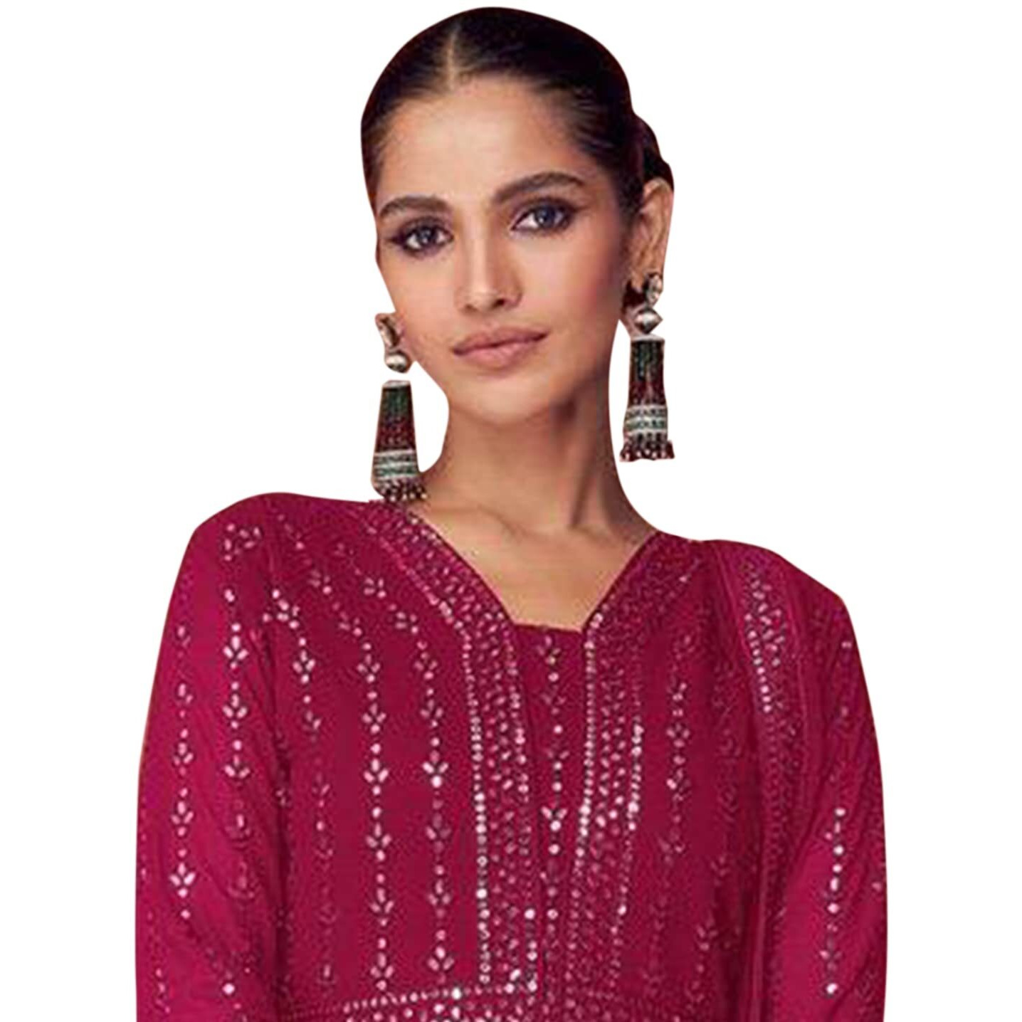 Miss Ethnik Women's Faux Georgette Full Sleeve Stitched Embroidered Floor Length Pink Anarkali Gown With Dupatta (Me-1106-Pink-L)