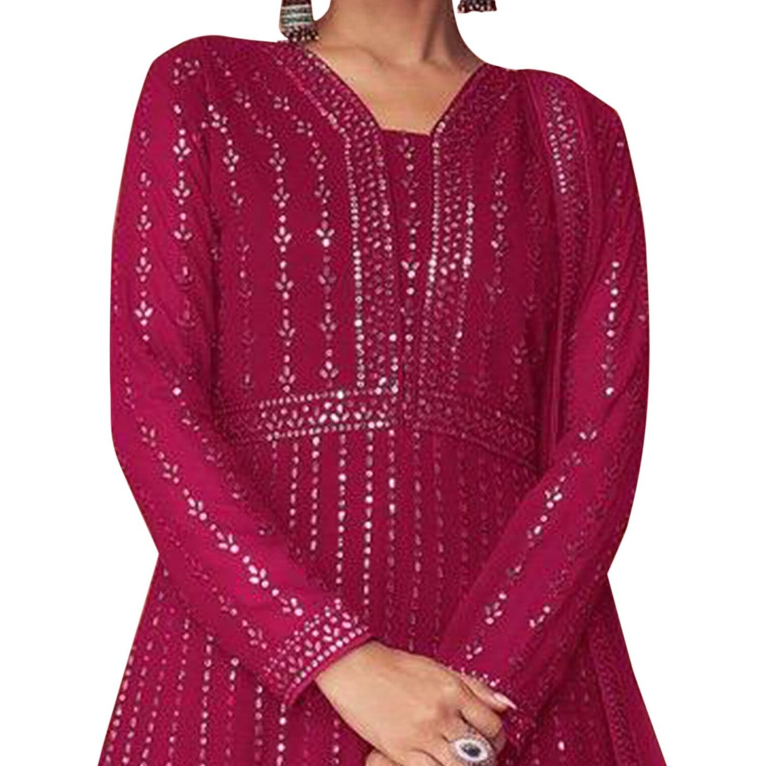 Miss Ethnik Women's Faux Georgette Full Sleeve Stitched Embroidered Ankle Length Pink Anarkali Gown With Dupatta (Me-1106-Pink-Xxl)