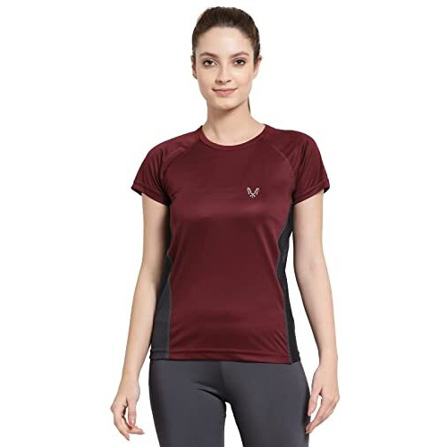 Uzarus Womens Dry Fit Workout Top Sports Gym Regular Fit T-Shirt (Xl, Wine)