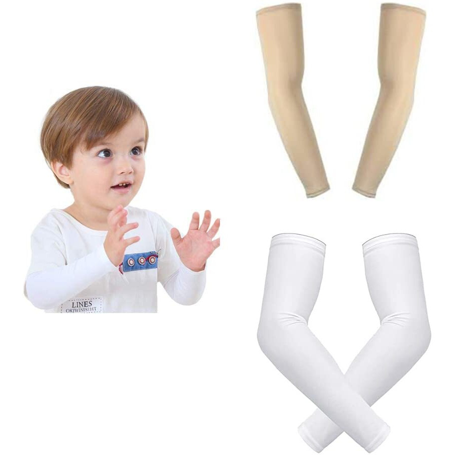 Mizuna Arm Sleeve For Kids Toddlers Unisex Sports Compression Sun Protection Upf 50Cooling Tattoo Cover Up Cycling Cricket Riding Golf Football Running Winter White Beige