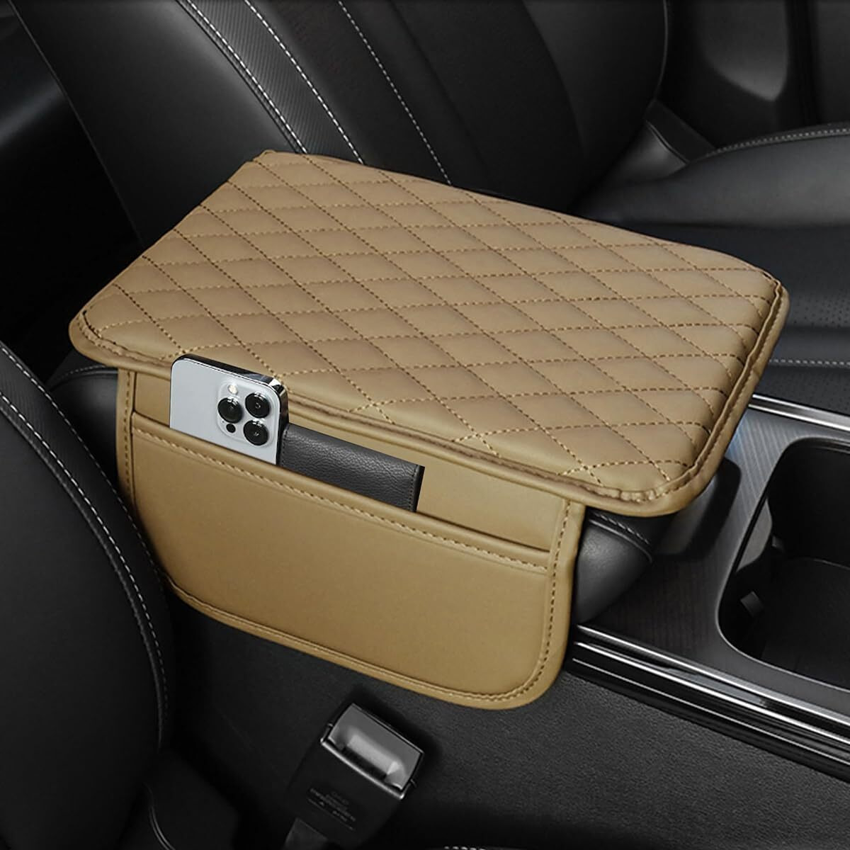 Sthira Upgraded Microfiber Leather Car Armrest Cushion Super Comfortable Car Armrest Cushion Pad With 2 Storage Bags Durable Center Console Armrest Pad Car Center Console Cover Fit For Most Vehicles