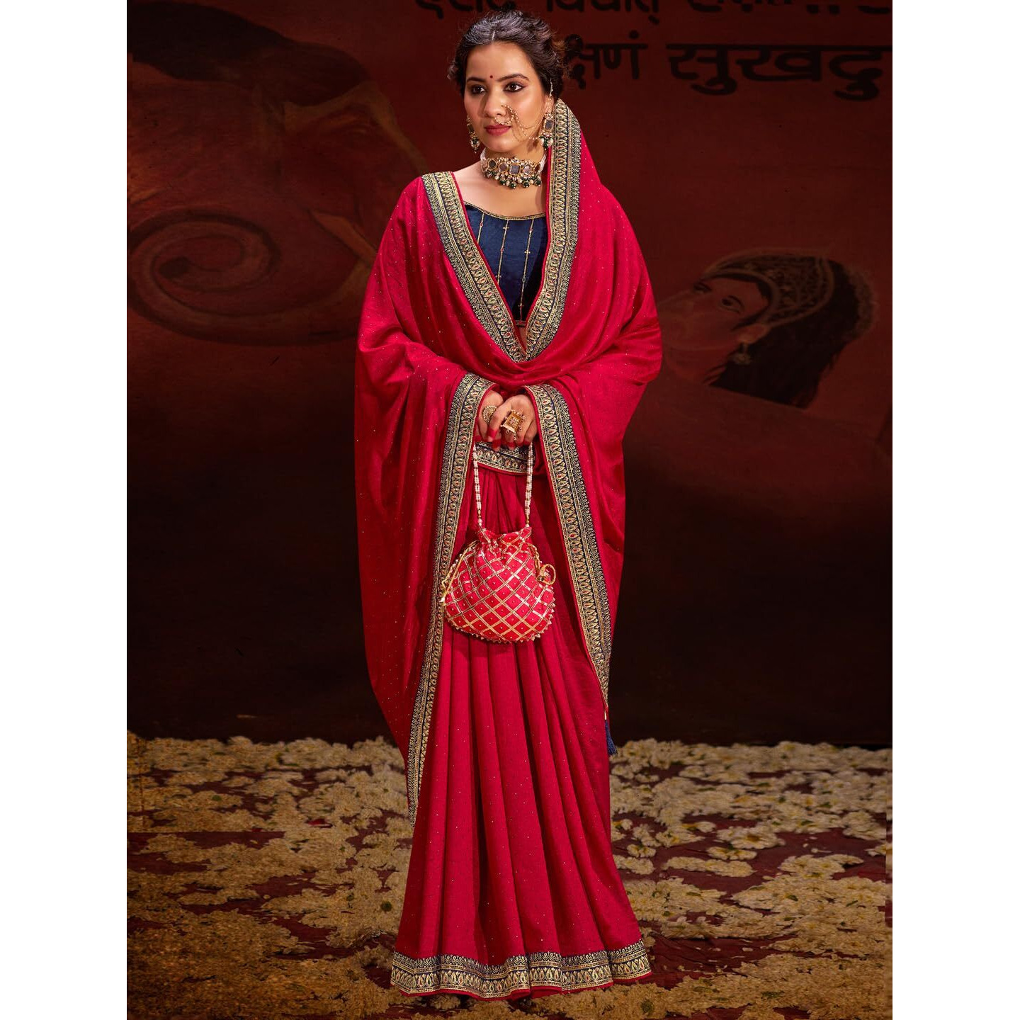 Saree Mall Women's Pink Vichitra Silk Embroidered Saree With Unstitched Blouse Piece(Ayushi4006_Sum)