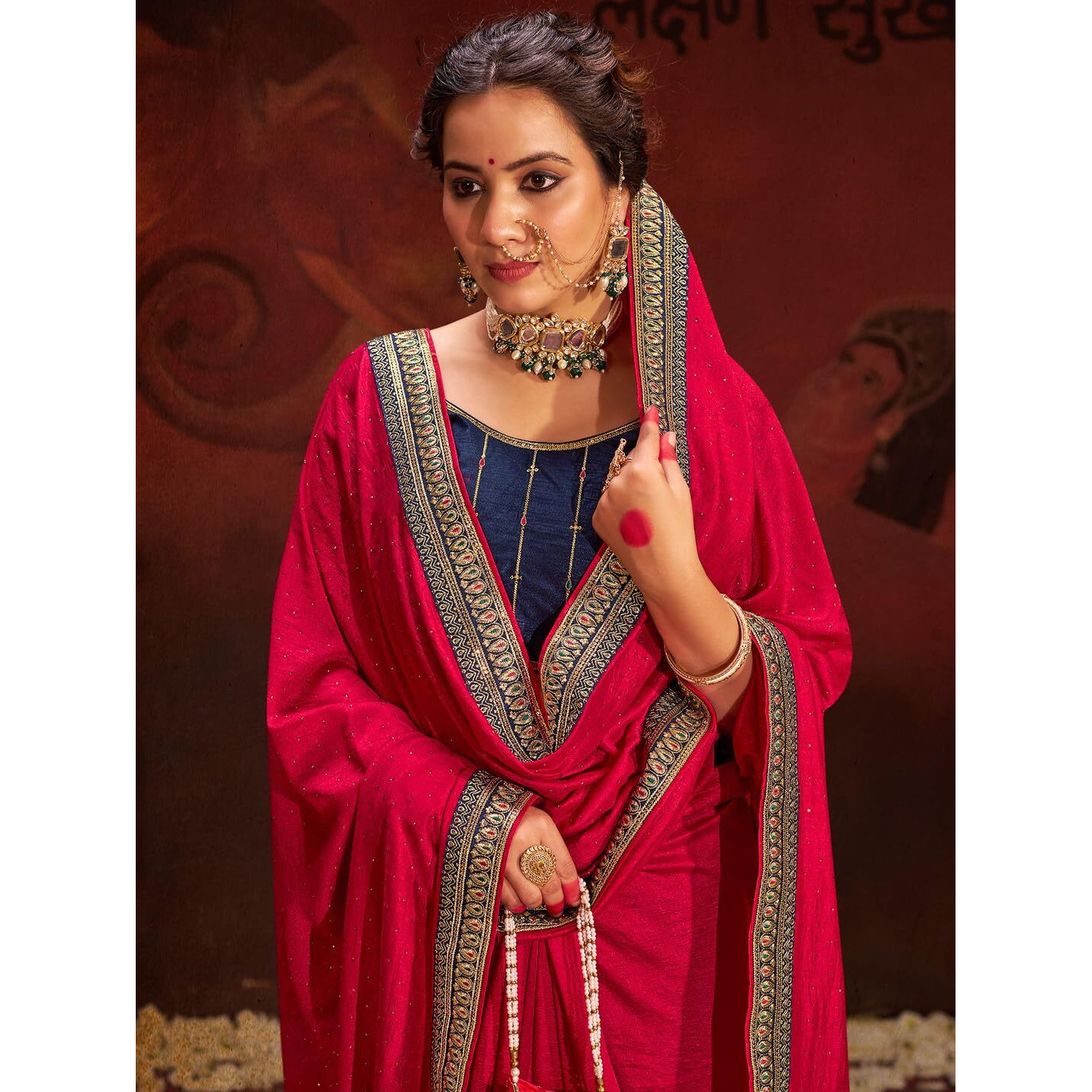 Saree Mall Women's Pink Vichitra Silk Embroidered Saree With Unstitched Blouse Piece(Ayushi4006_Sum)