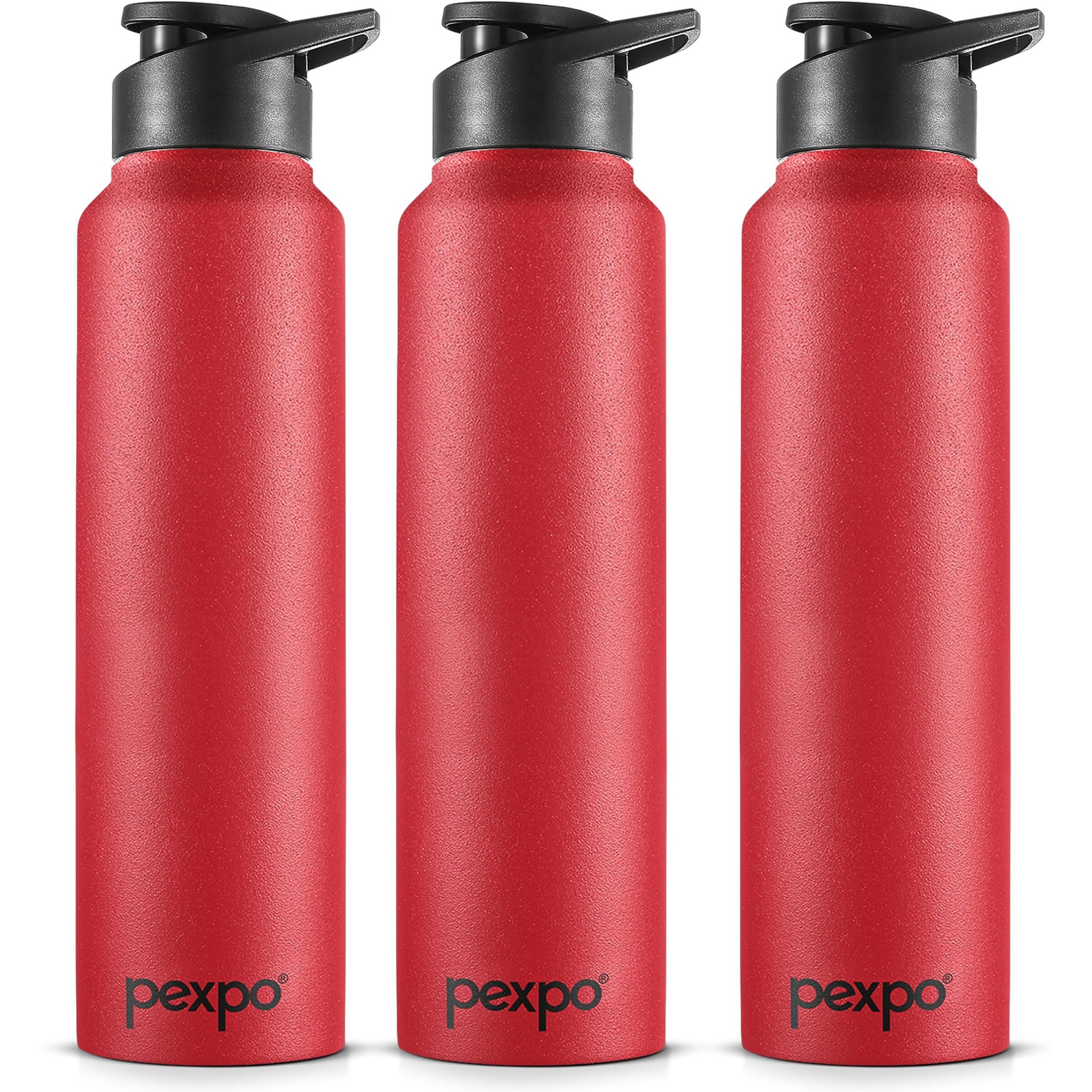Pexpo Chromo Stainless Steel Sports/Fridge Sipper Water Bottle 1 Litre, Crimson Red Pack Of 3 | Eco Friendly | Bpa Free | Water Bottle For Office, Gym, School, Yoga, Trekking, Men, Women And Kids
