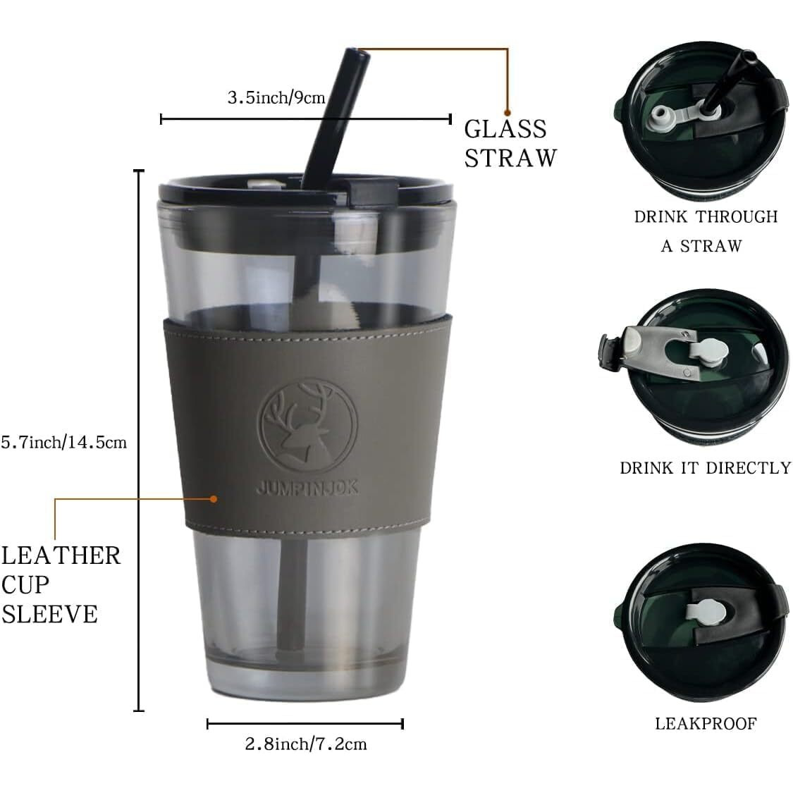 Kikiluxxa Glass Travel Sipper Tumbler Mug With Straw And Lid - 400Ml-Pack Of 1 - Tea And Coffee Fruit Juice Milk Cup With Straw (Brezze)