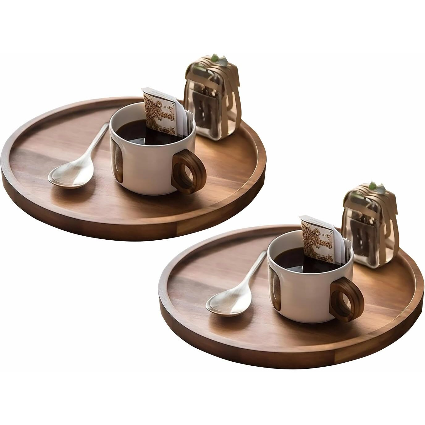 Flipsshoppee Round Decorative Tray Rustic Wooden Coffee Table Trays Home Decor Farmhouse Centerpiece Serving Trays For Food Drinks Ottoman Kitchen Countertop Set Of 2