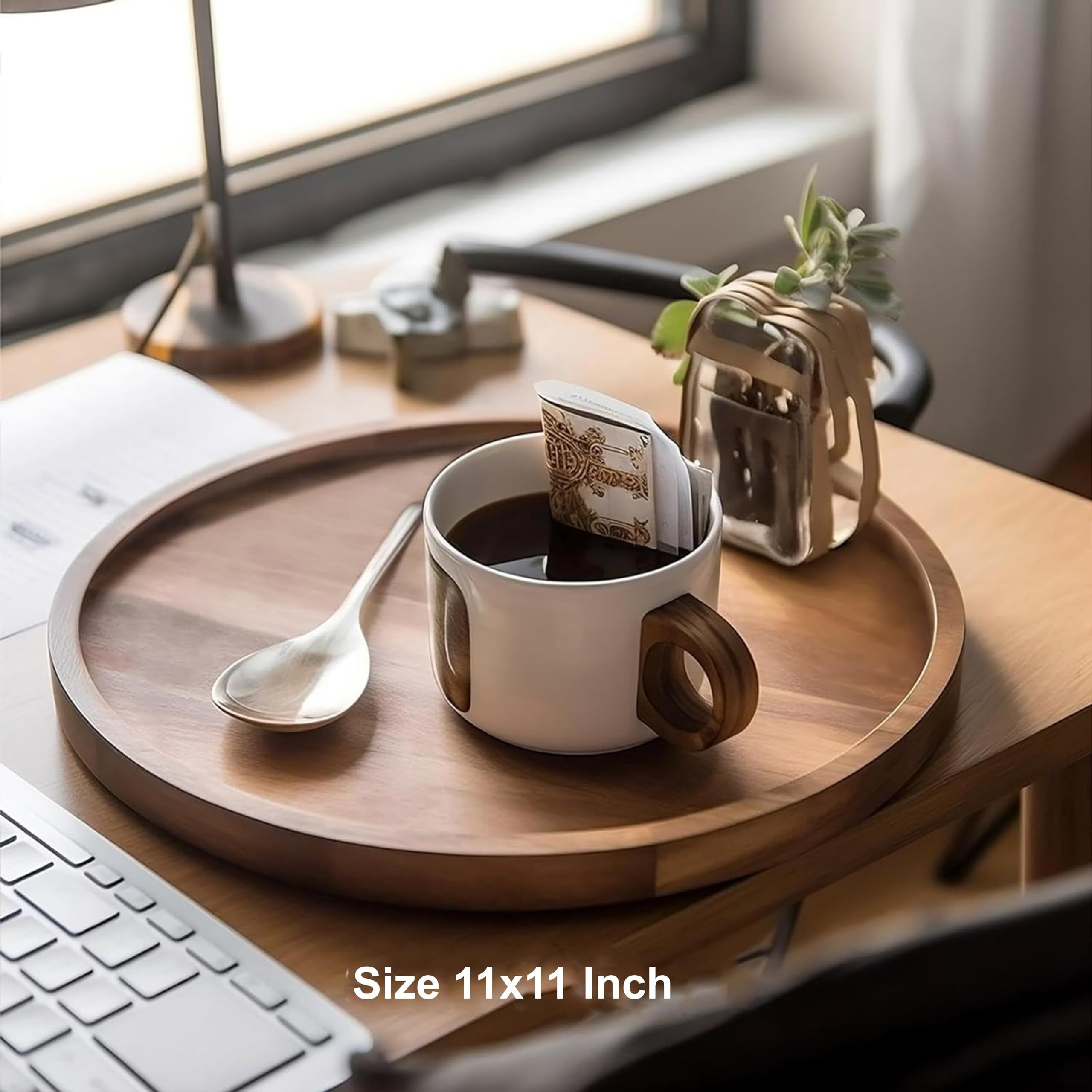Flipsshoppee Round Decorative Tray Rustic Wooden Coffee Table Trays Home Decor Farmhouse Centerpiece Serving Trays For Food Drinks Ottoman Kitchen Countertop Set Of 2