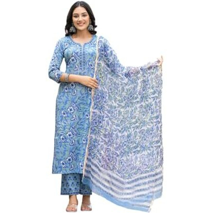 Fabnex Kurta Set For Women | Women Embroidered Kurta Set | Women Kurta Sets Kurtis | Women Kurta Pant Set (K-101-Blue-Xl)