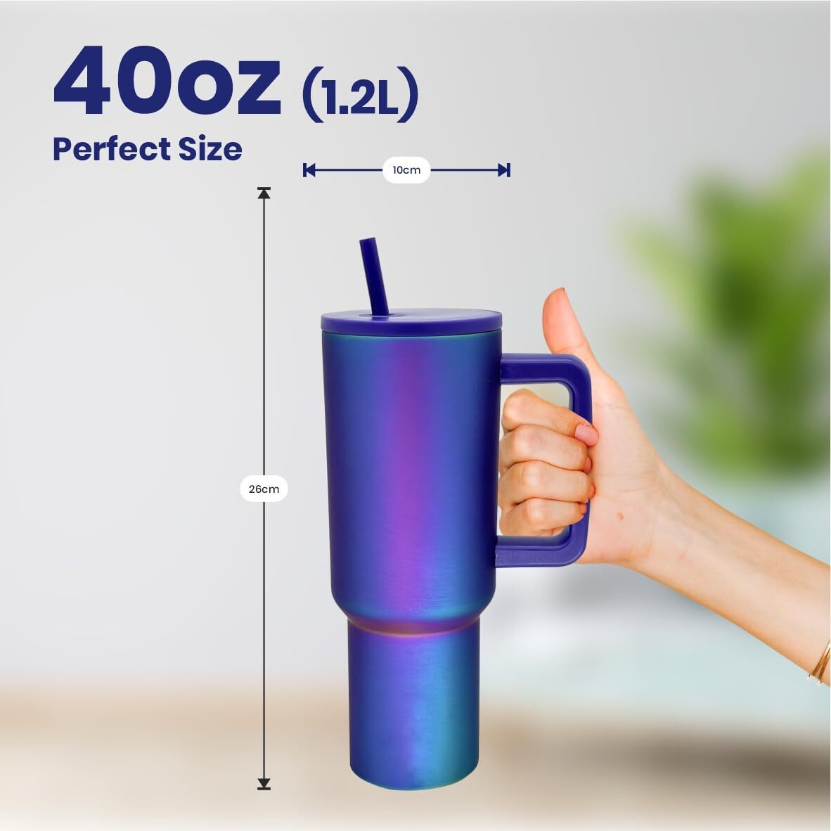 Docat 1200Ml Stainless Steel Tumbler With Lid And Straw, Hot And Cold Double Insulated Sipper Mug, 100% Leak Proof Coffee Tumbler Cupholder For Office, Gym, Travelling (Aurora Prism)