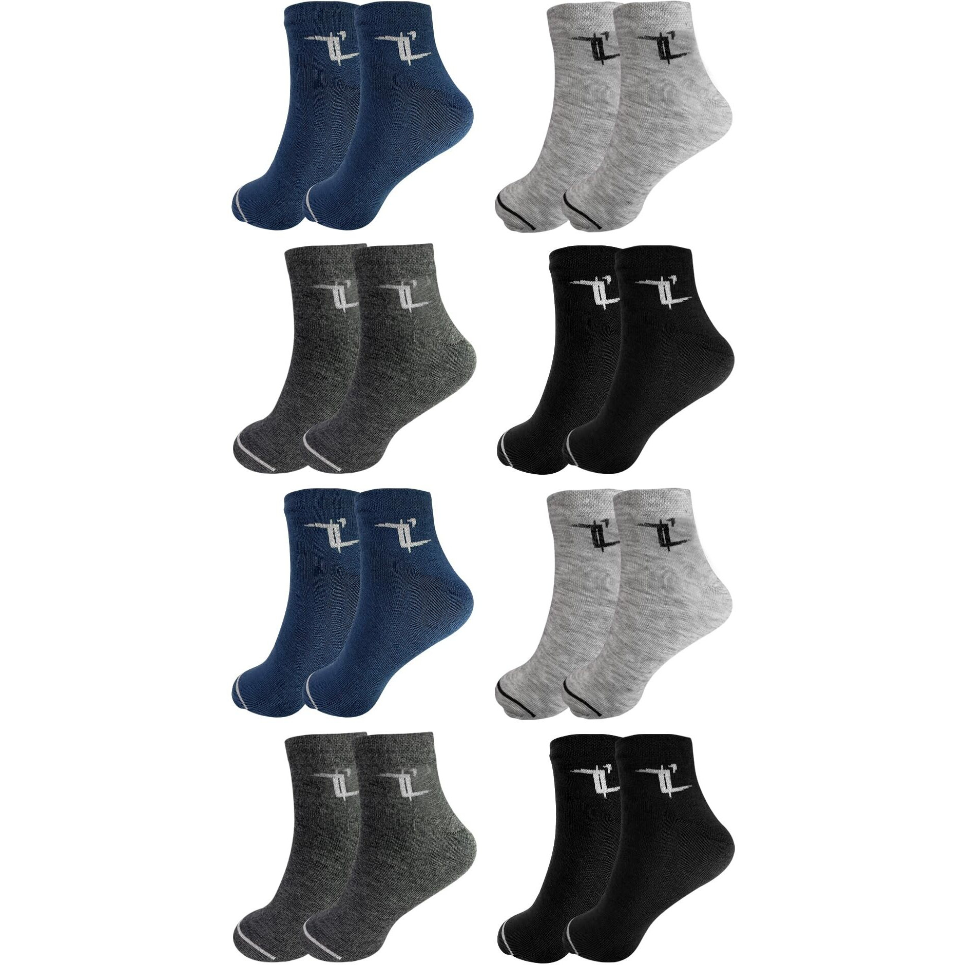 Zensoo Malta Ankle Length Cotton Socks For Men And Women Solid Ankle Sports Socks For Running, Gym And Odour Free, Multicolor, Free Size, Pack Of 8