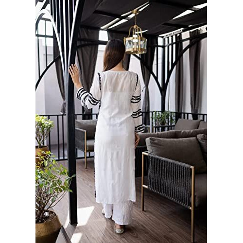 Anni Designer Women's Cotton Blend Embroidered Straight Kurta (Stho-White-Nw_5Xl_White_Xxxxx-Large)