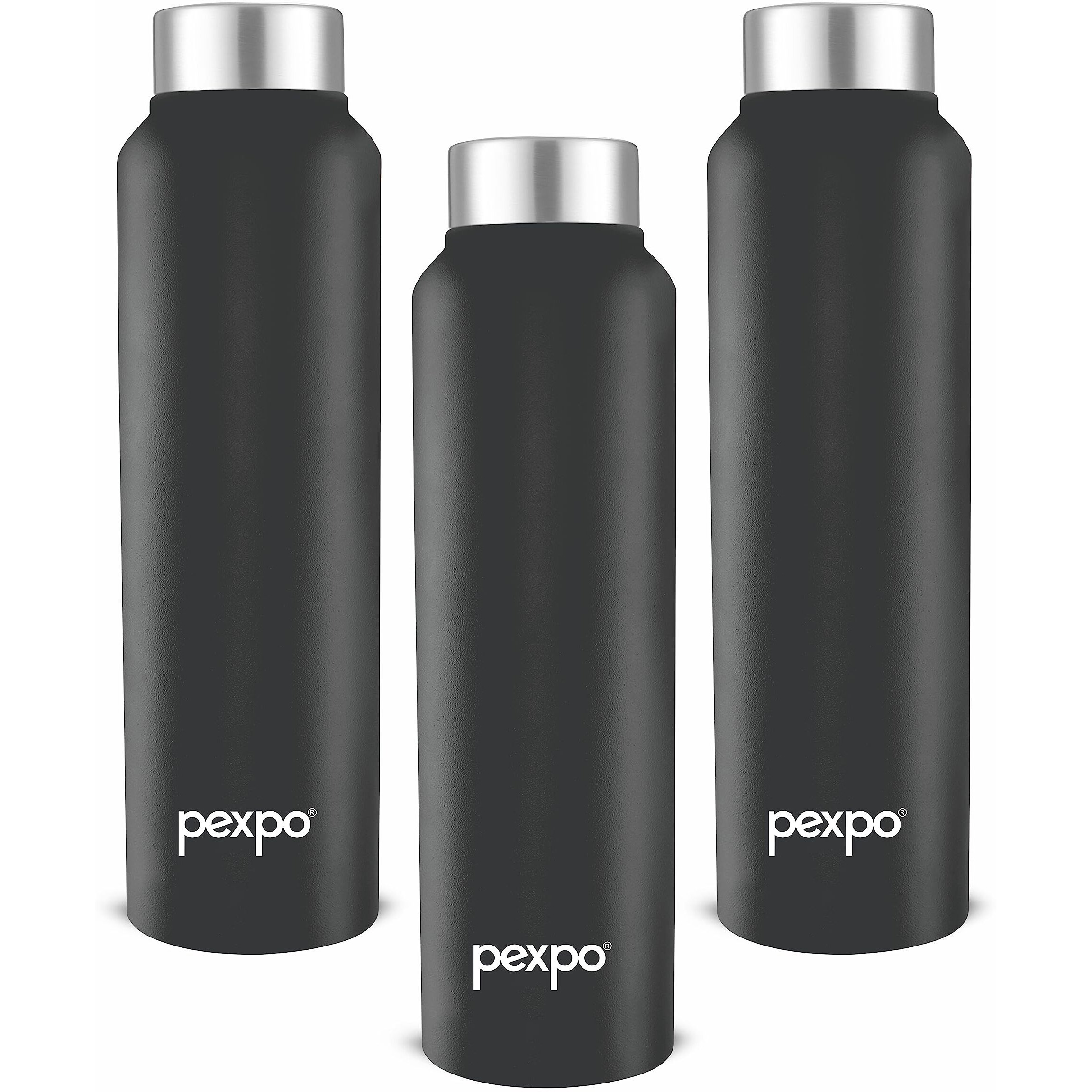Pexpo Chromo Stainless Steel Sports/Fridge Water Bottle 1 Litre, Knight Black Pack Of 3 | Eco Friendly | Bpa Free | Water Bottle For Office, Gym, School, Yoga, Trekking, Men, Women And Kids