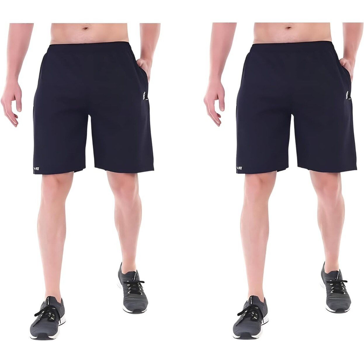 Blue Star Shark Athletic Sports Shorts For Men With Zip Pockets And Elastic Waistband Quick Dry Lightweight Activewear Combo - Pack Of 2 (Color Blue And Blue, SizeM)