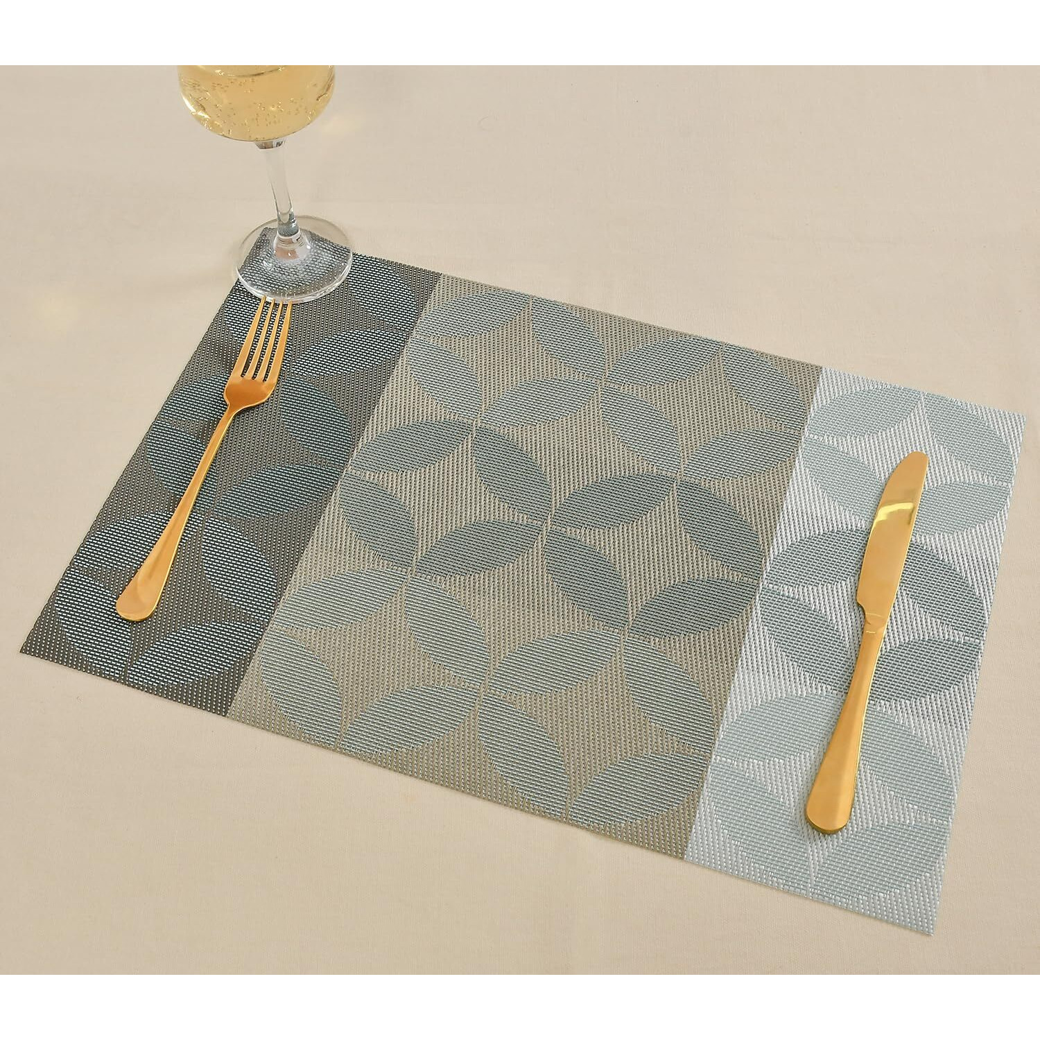 Yellow Weaves Pvc Dining Table Placemats | Heat Resistant Dining Table Place Mats For Kitchen Coffee Center Table Side Party - (Set Of 6, Geometric Blue)