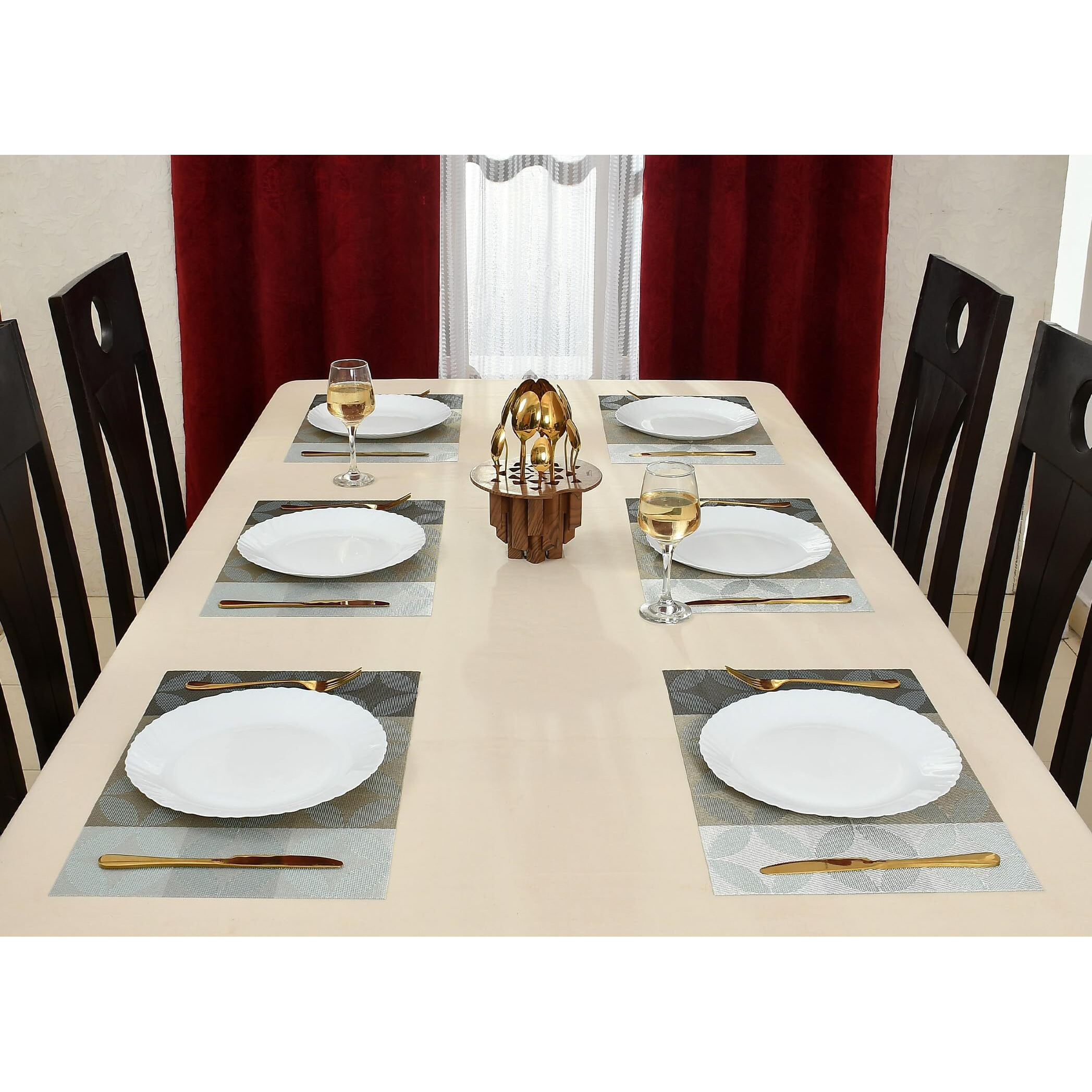 Yellow Weaves Pvc Dining Table Placemats | Heat Resistant Dining Table Place Mats For Kitchen Coffee Center Table Side Party - (Set Of 6, Geometric Blue)