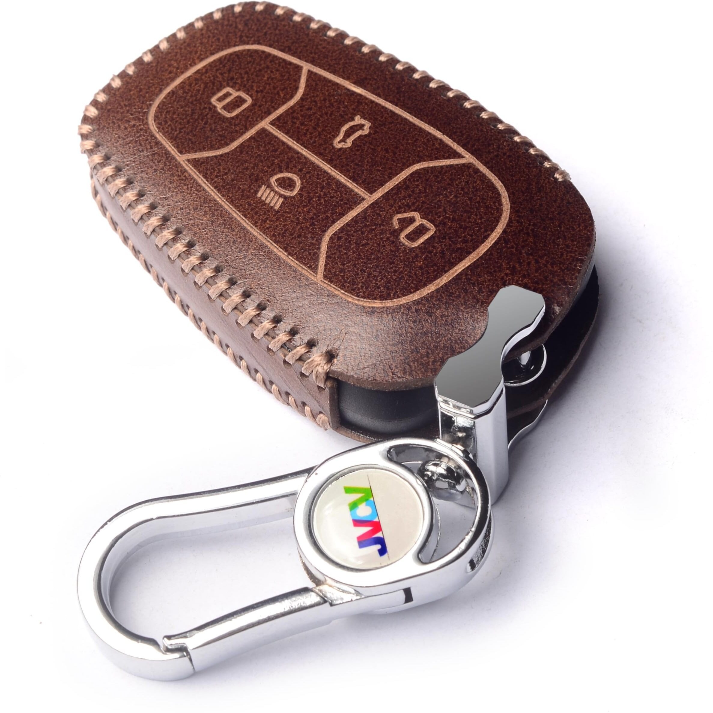 Jvcv Car Styling Soft Handmade Leather Key Cover Compatible With Tata Nexon, Harrier, Tiago Ev, Altroz, Tigor, Safari, Nexon Ev, Punch, Punch Ev 4 Button Smart Key (Brown)