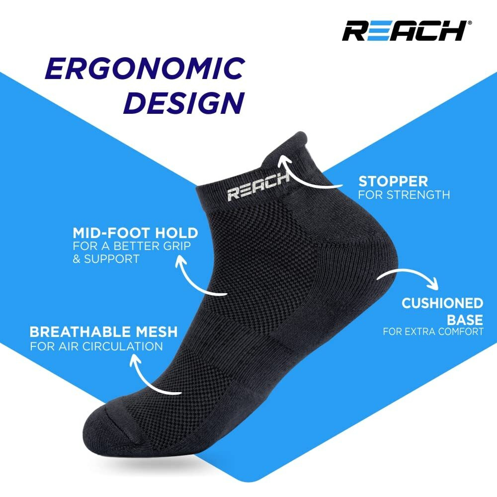 Reach Bamboo Fibre Ankle Length Socks For Mens & Womens | Breathable Mesh & Odour Free Socks | Sports & Gym Socks | Soft & Comfortable | Pack Of 3 - Light Grey, Dark Grey & Black
