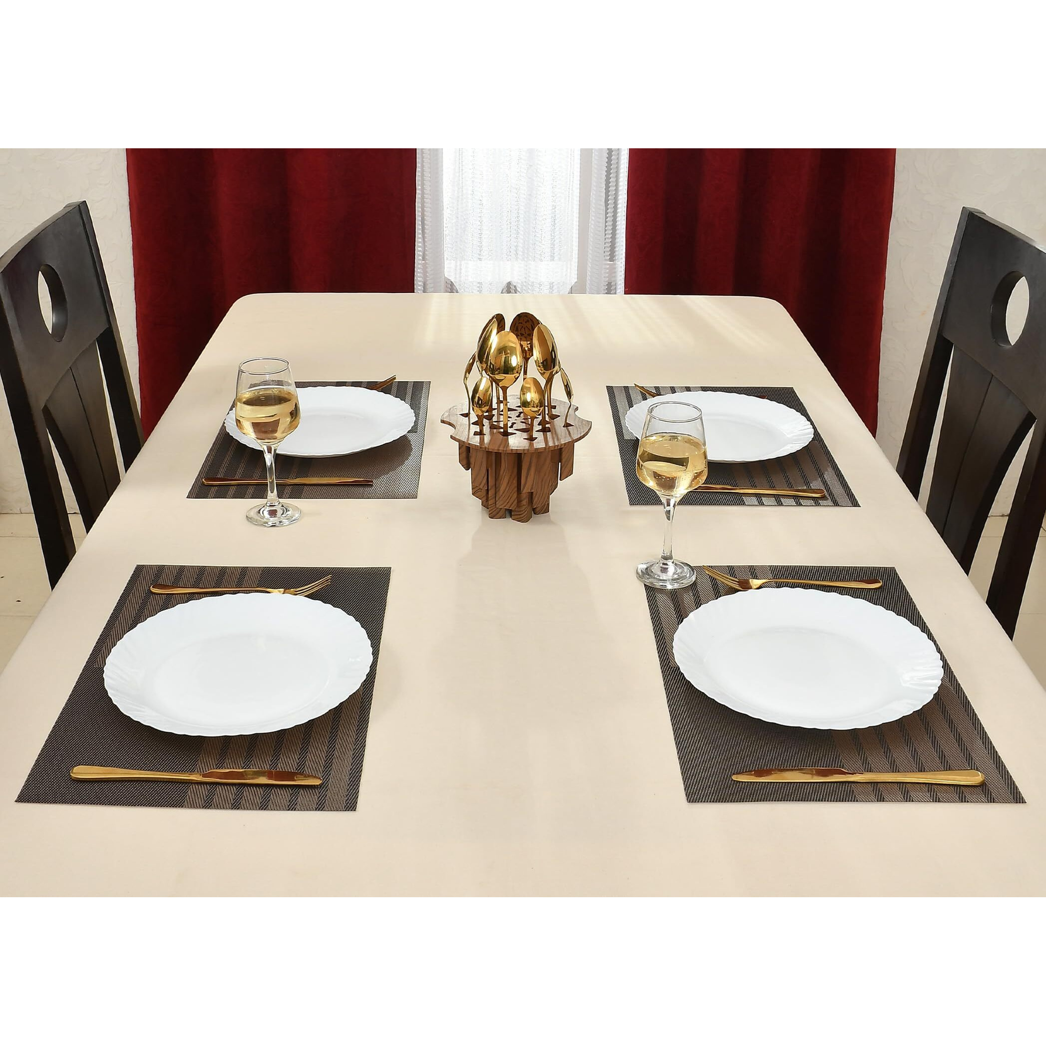 Yellow Weaves Pvc Dining Table Placemats | Heat Resistant Dining Table Place Mats For Kitchen Coffee Center Table Side Party - (Set Of 4, Rose Gold)