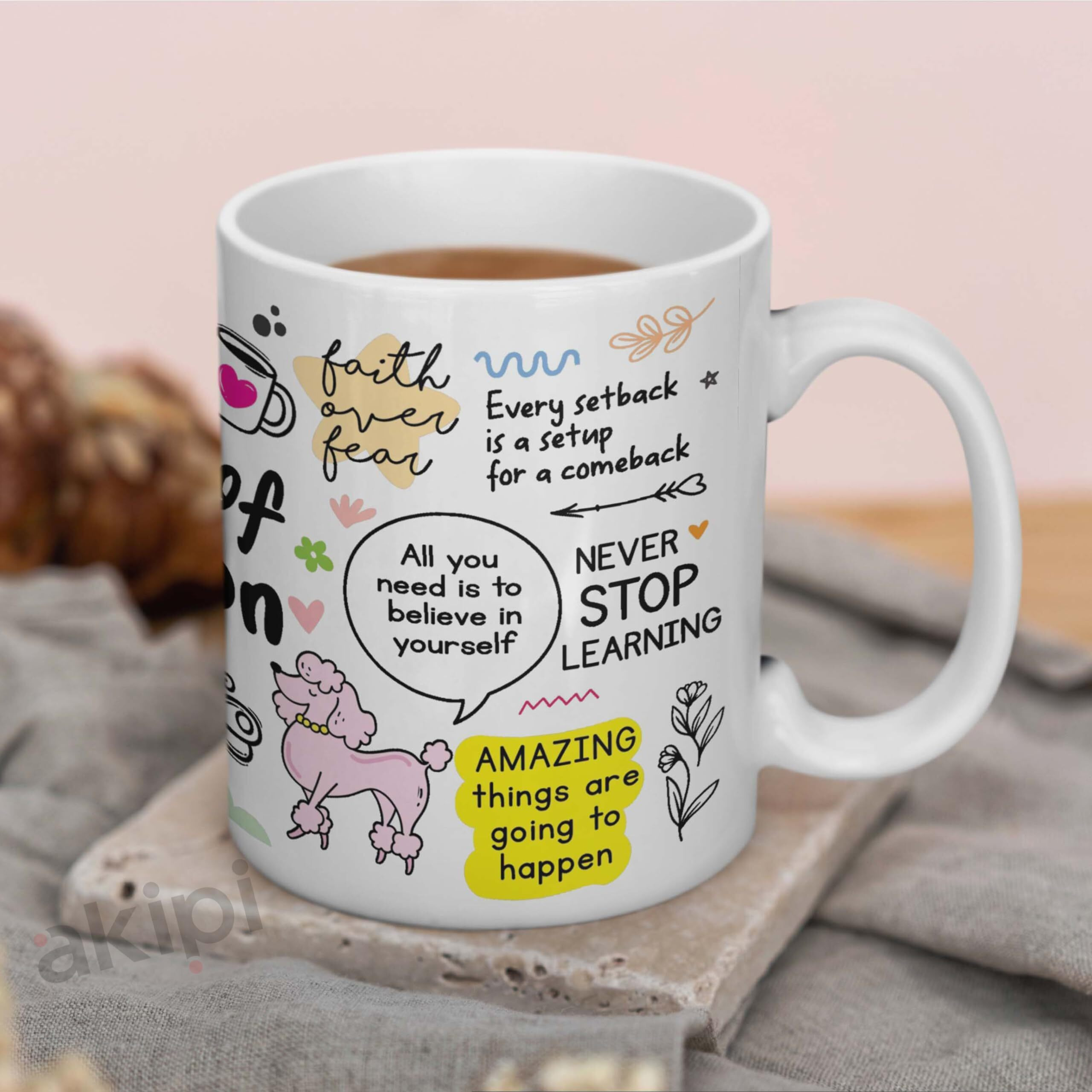 Akipi Daily Affirmation & Motivation Mug Ceramic White Coffee Mug Collection, Gift For Positivity & Encouragement, 330Ml, Microwave Safe, Set Of 1 (The Mug Of Motivation)