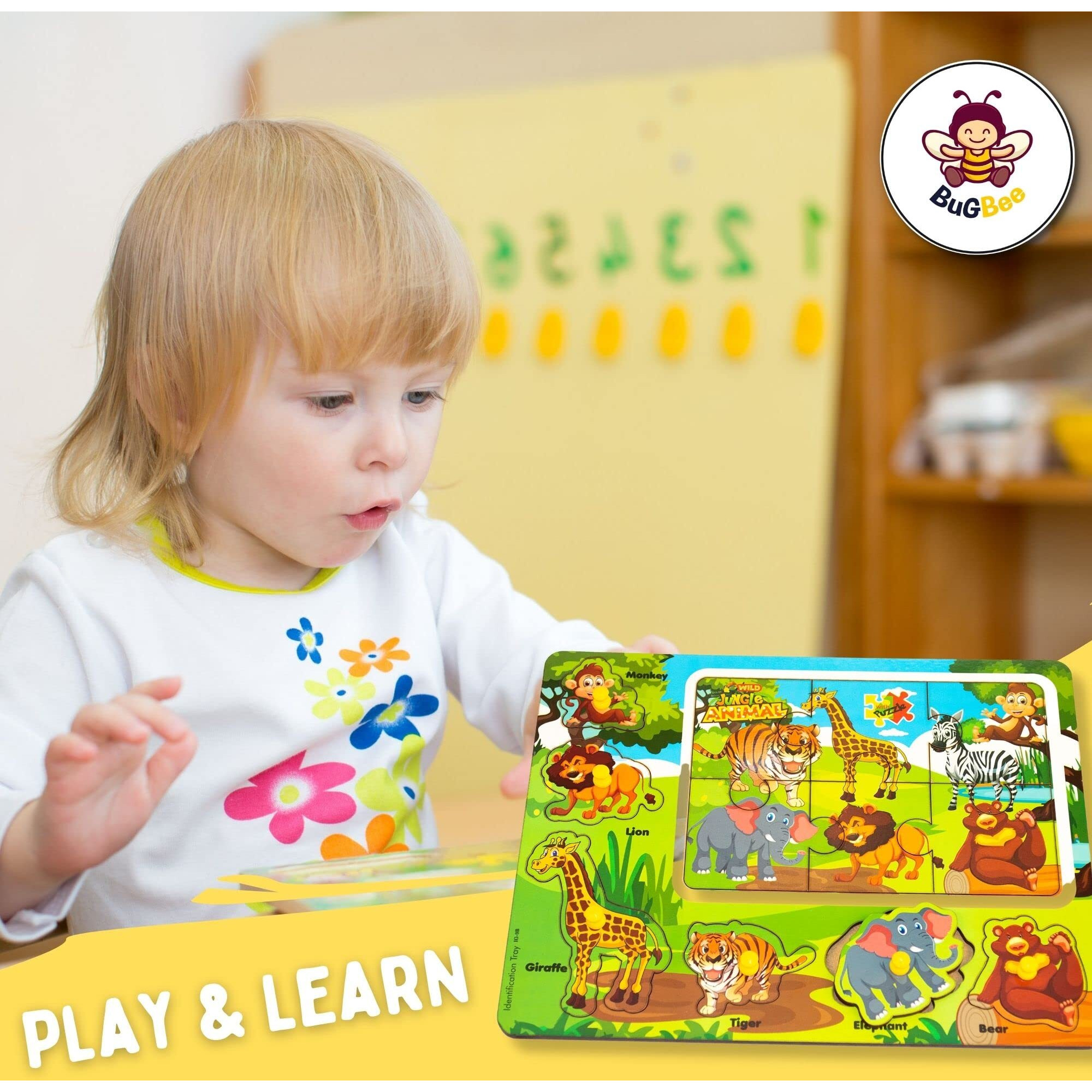 Bugbee Wooden Puzzle Games For Kids Jungle Animals & Ocean Puzzle Toys For 2 To 6 Years Boys & Girls Preschool Educational And Montessori Learning Animal Jigsaw Puzzle Toy Gift Set For Toddlers