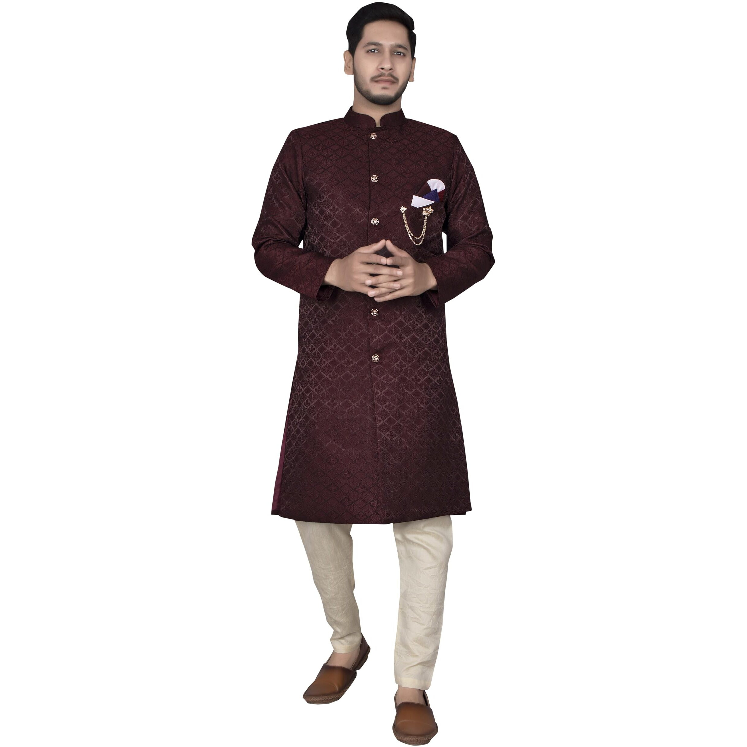 Amzira Mens Ethnic Wear Coffee Traditional Indo Western Set(Coffee, S Size)