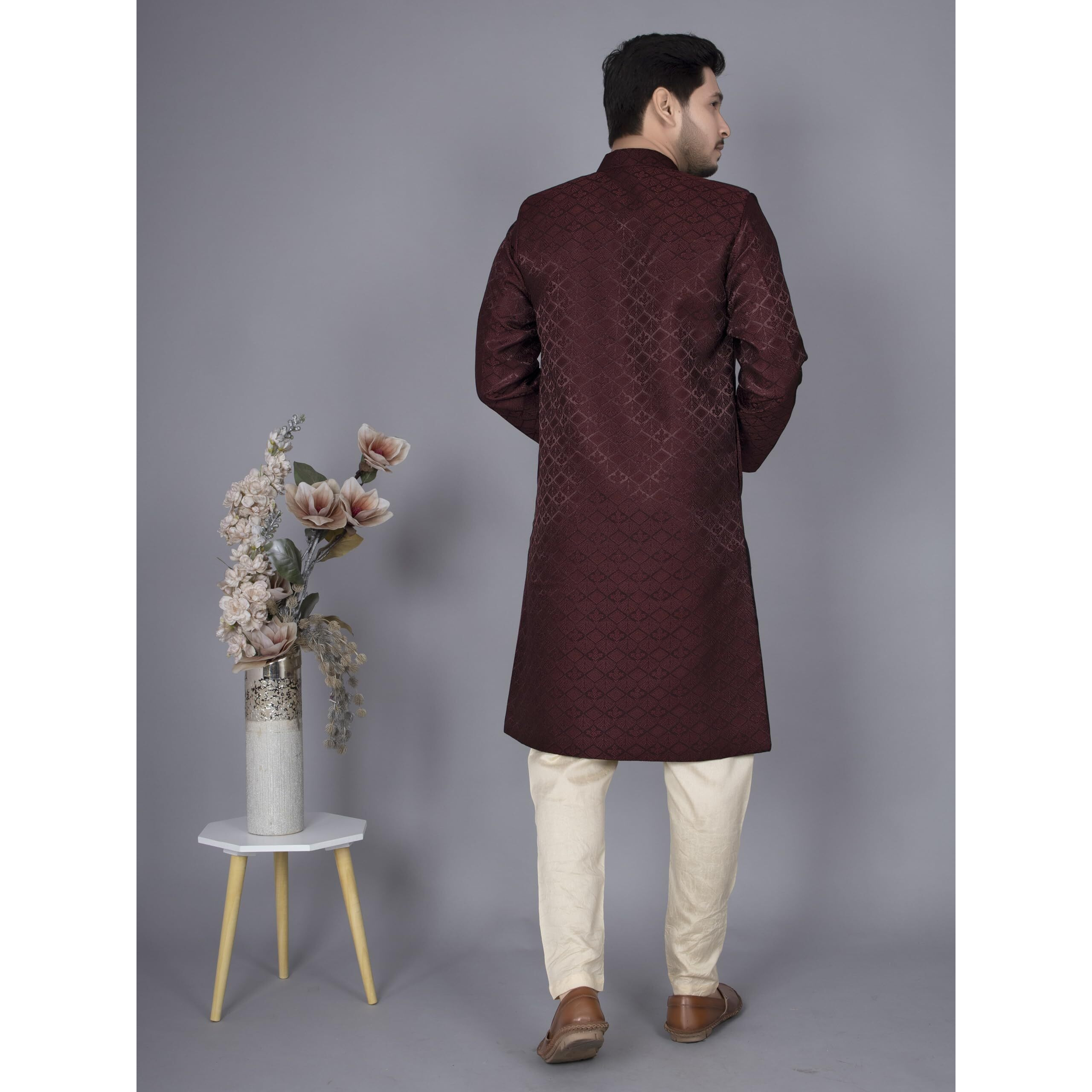 Amzira Mens Ethnic Wear Coffee Traditional Indo Western Set(Coffee, S Size)
