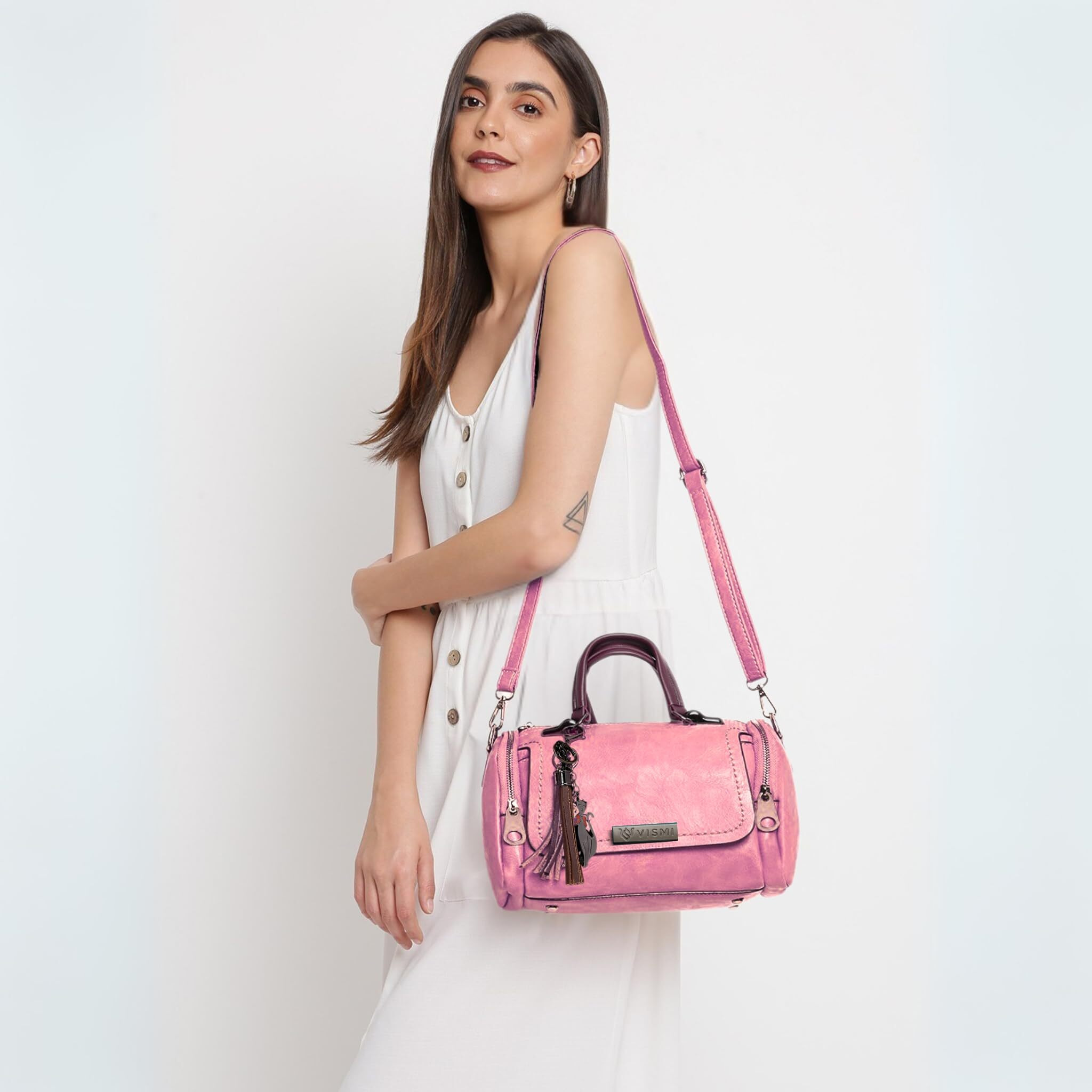 Vismiintrend Stylish Vegan Leather Sling Handbag Bags For Women, Shoulder, Ladies Purse, Box Satchel, Travel/Work/Office, Birthday/Anniversary Gift For Wife/Sister/Mother, Wedding Gifts,Pink