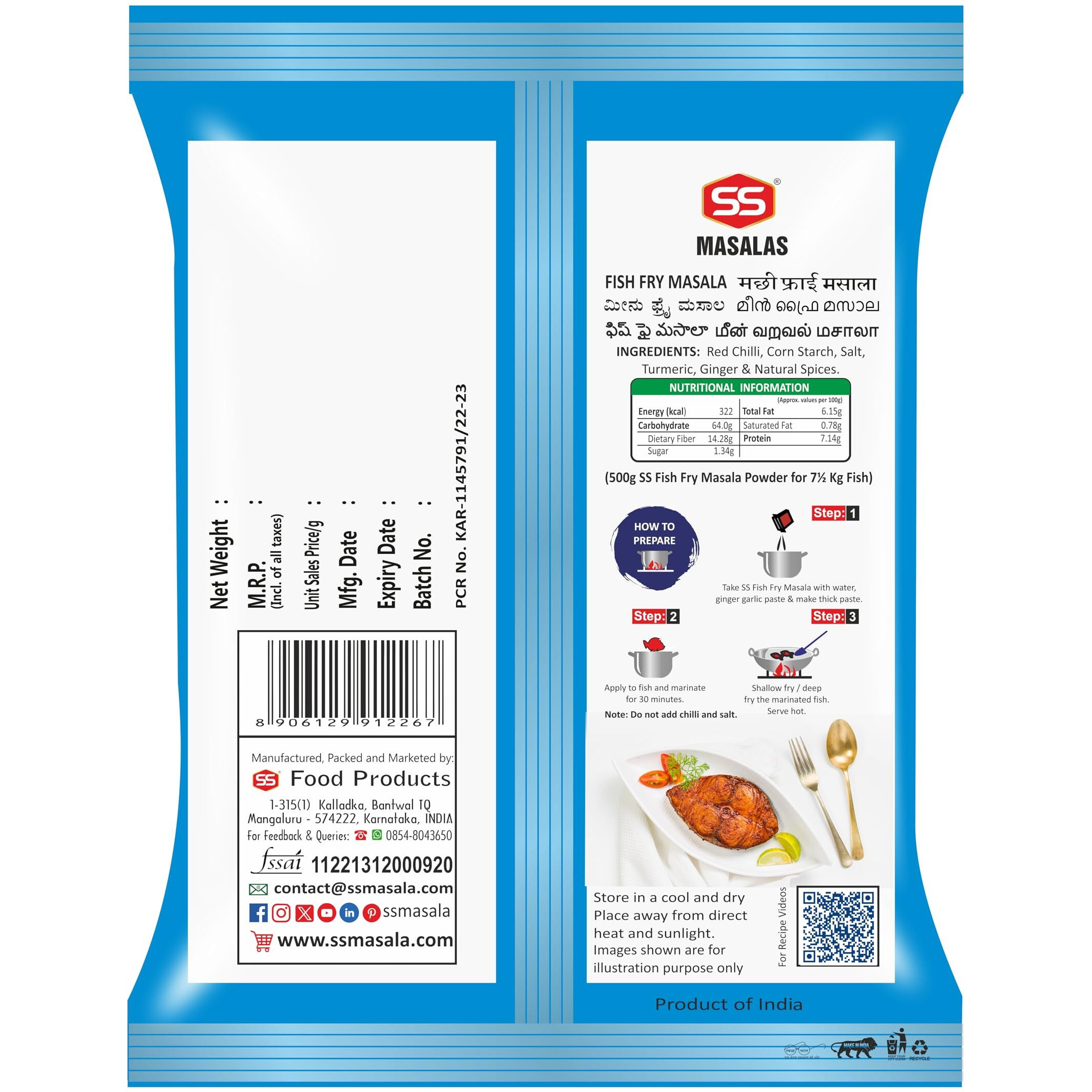 Ss Masalas Fish Fry Masala Powder 1Kg | Easy To Cook Ready Mix Spices For Fried Fish Marination | No Artificial Colors | No Msg