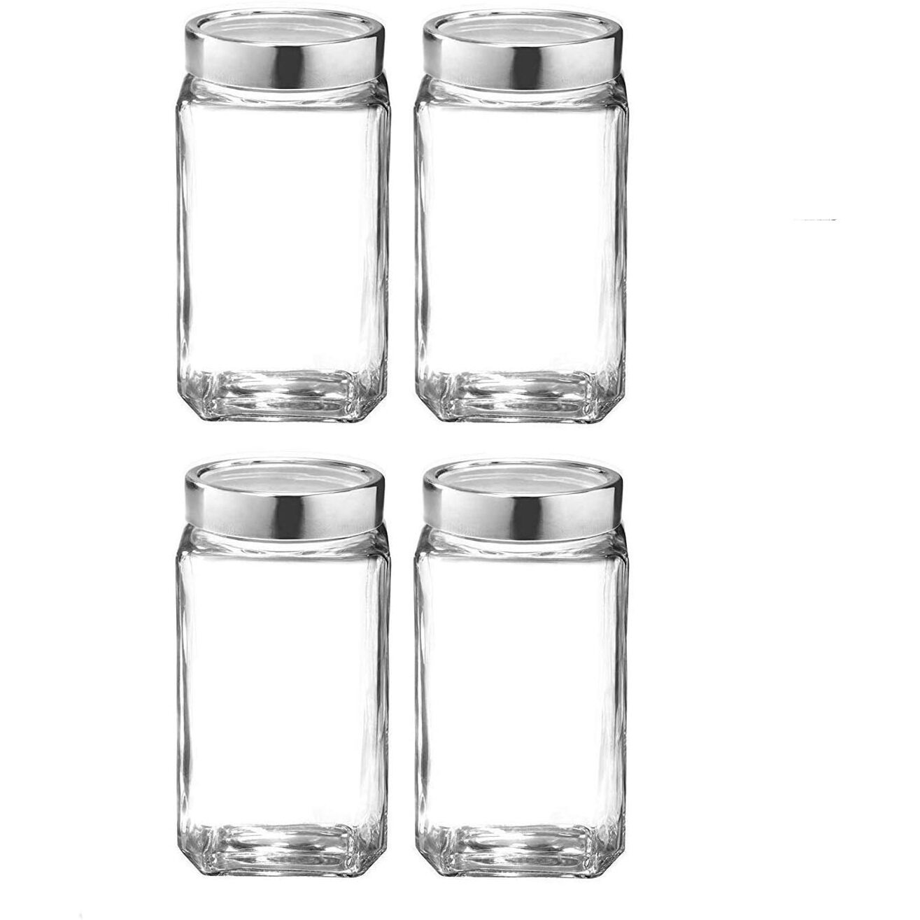 Piramal Glass Square Clear Jars & Containers For Kitchen Pantry, Snacks, Masala, Honey, Pickles, Cookies, Dry Fruits, And Coffee Beans Storage With Stainless Steel Lid (Cube Jar) (300Ml, Set Of 4)