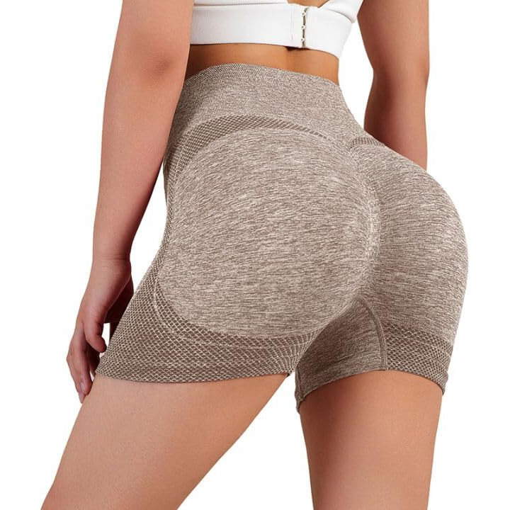 Fshway Women's Gym Shorts Booty Scrunch High Wasit Seamless Sports Shorts Workout Push Up Shorts Cycling Fitness Running Shorts (In, Alpha, L, Regular, Brown)