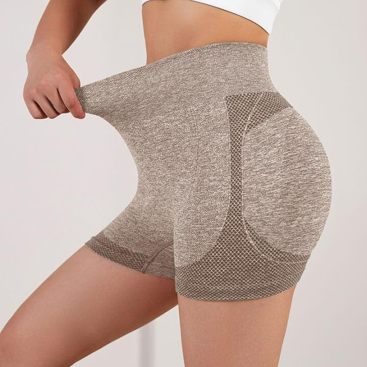 Fshway Women's Gym Shorts Booty Scrunch High Wasit Seamless Sports Shorts Workout Push Up Shorts Cycling Fitness Running Shorts (In, Alpha, L, Regular, Brown)