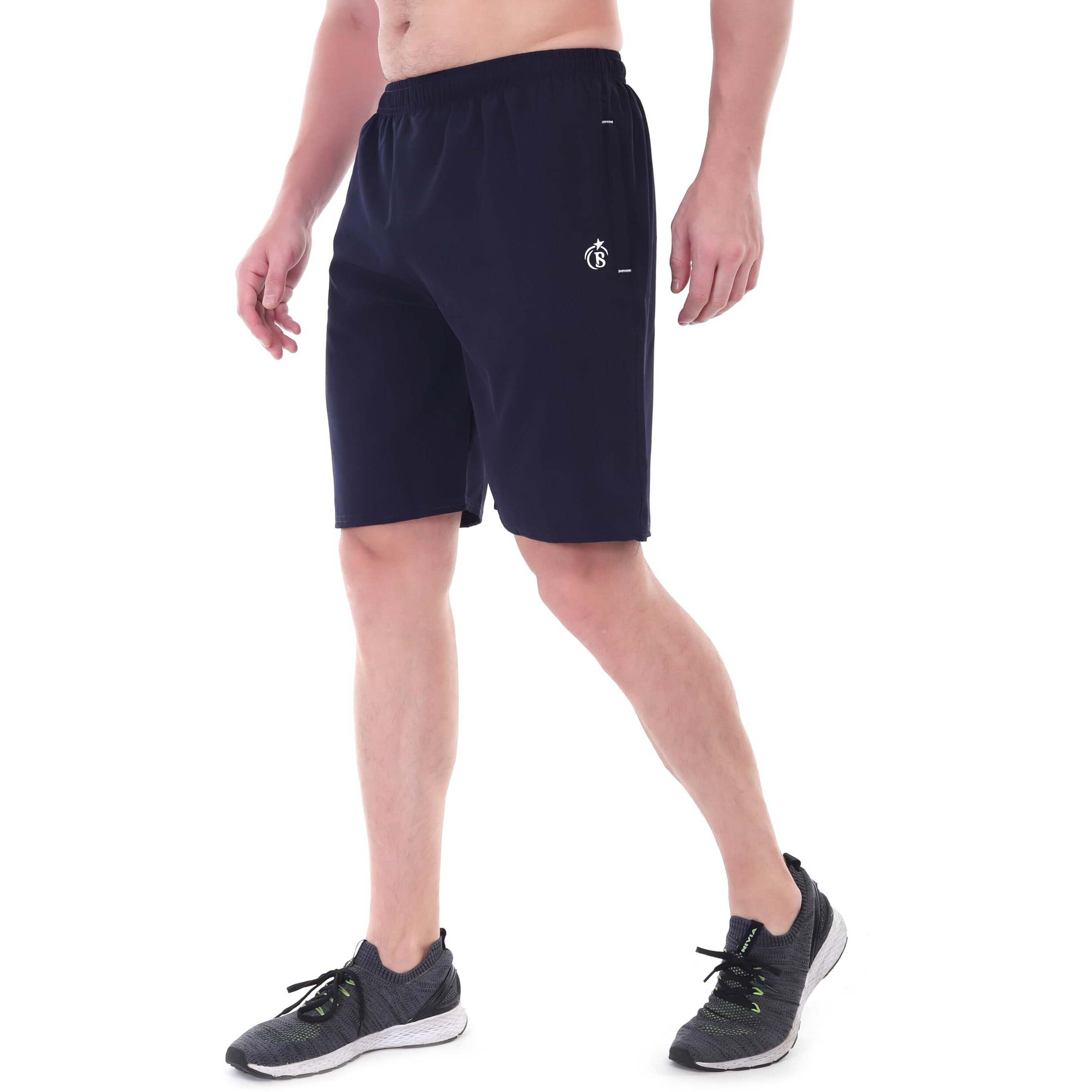 Blue Star Shark Athletic Sports Shorts For Men With Zip Pockets And Elastic Waistband Quick Dry Lightweight Activewear Combo - Pack Of 2 (Color Blue And Grey, SizeM)