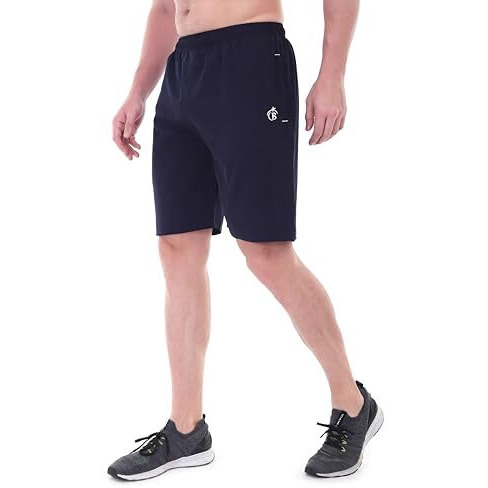 Blue Star Shark Athletic Sports Shorts For Men With Zip Pockets And Elastic Waistband Quick Dry Lightweight Activewear Combo - Pack Of 2 (Color Blue And Black, SizeXl)