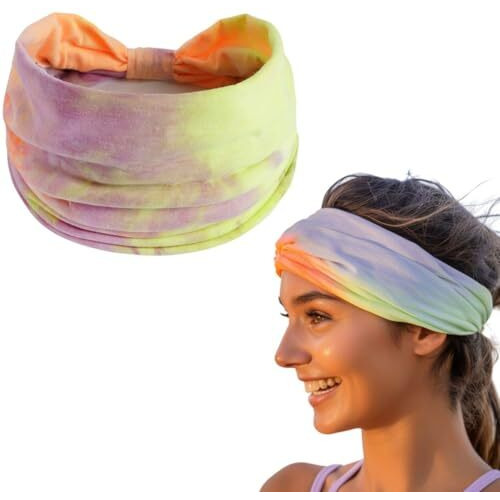 Xfyt Super Soft Tie-Dye Yoga Boho Chic Hair Bands |Stylish Stretch Microfibre High Sweat Absorbtion Head Band For Women Girls Workout Sports Fitness Gym (Lemon Pink)