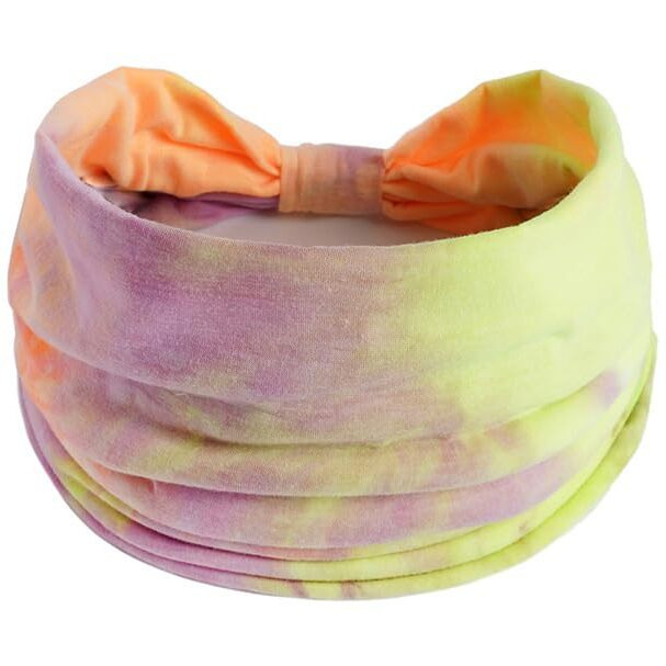 Xfyt Super Soft Tie-Dye Yoga Boho Chic Hair Bands |Stylish Stretch Microfibre High Sweat Absorbtion Head Band For Women Girls Workout Sports Fitness Gym (Lemon Pink)