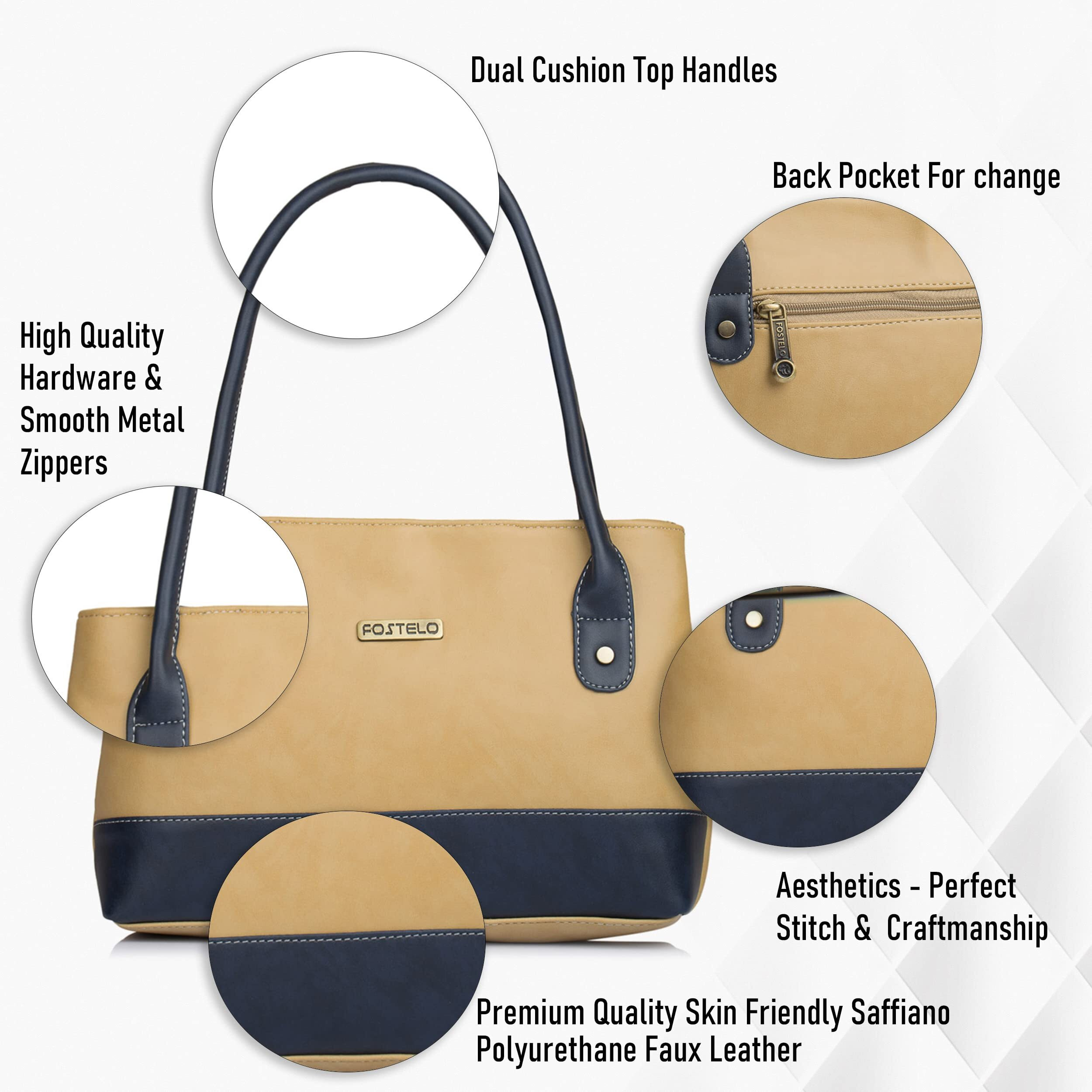 Fostelo Women's Vegan Leather Zara Handbag Shoulder Hobo Bag Ladies Purse (Beige) (Medium)