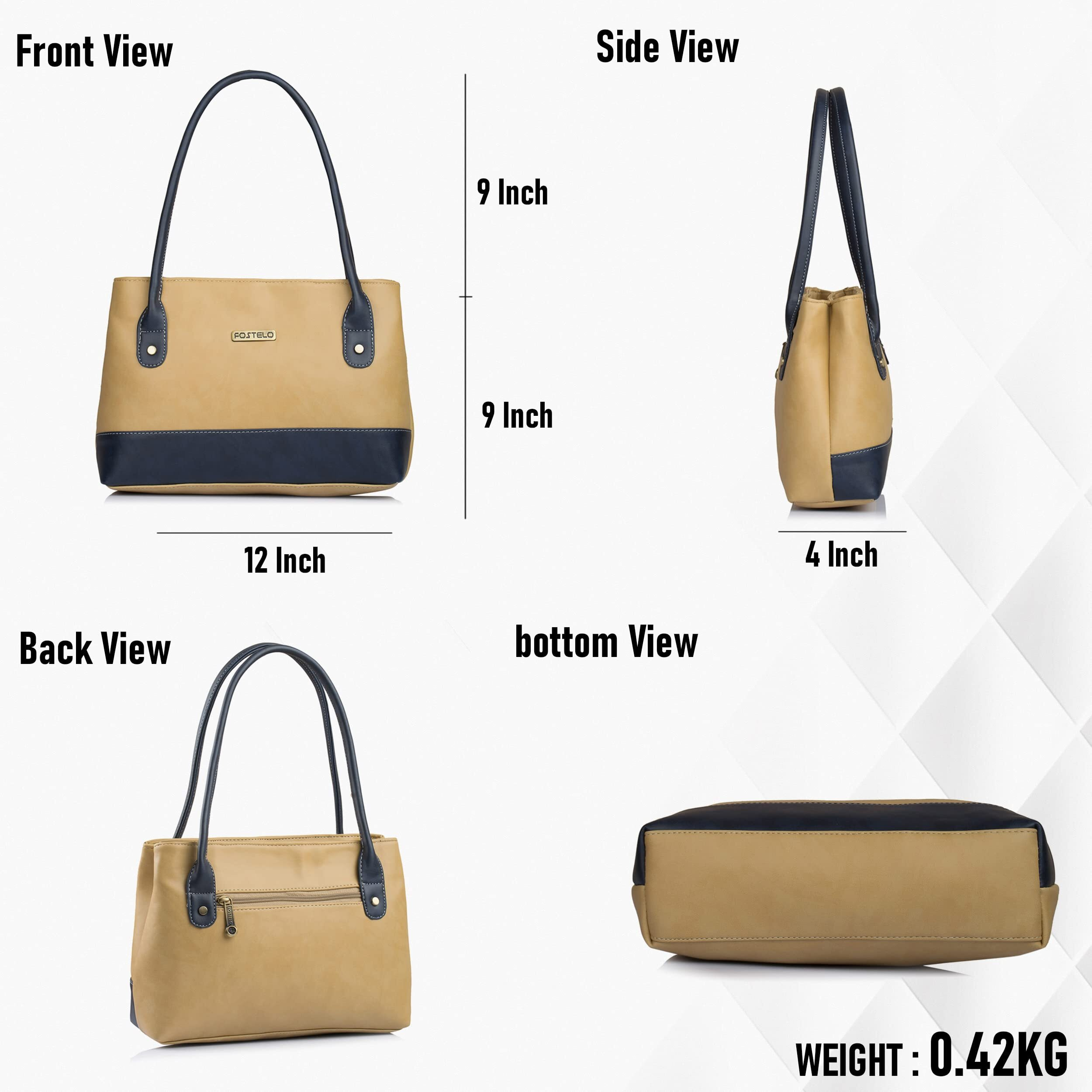 Fostelo Women's Vegan Leather Zara Handbag Shoulder Hobo Bag Ladies Purse (Beige) (Medium)
