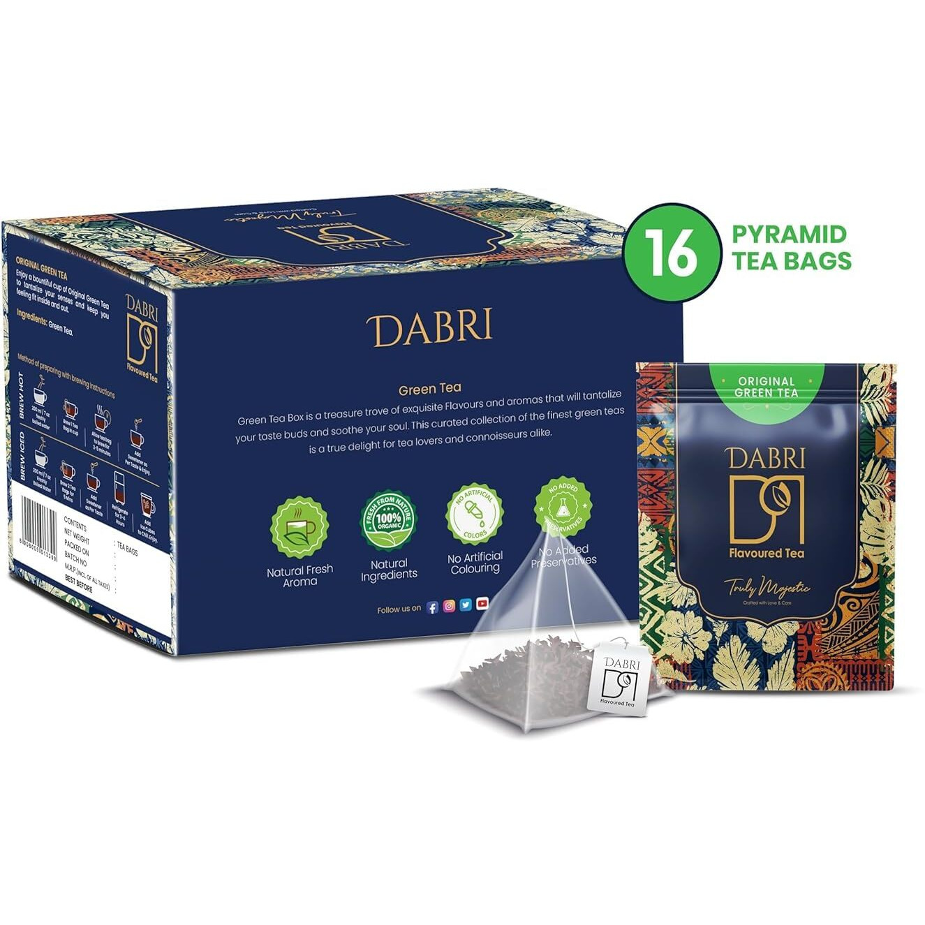 Dabri Detox Green Tea Bags Double Chamber 16 Pcs|Fresh Natural Green Tea For Good Health|Rich With Anti-Oxidants,Immunity Booster,Improves Metabolism & Used To Reduces Waist(Pack Of 2-16Pcs Each Box)