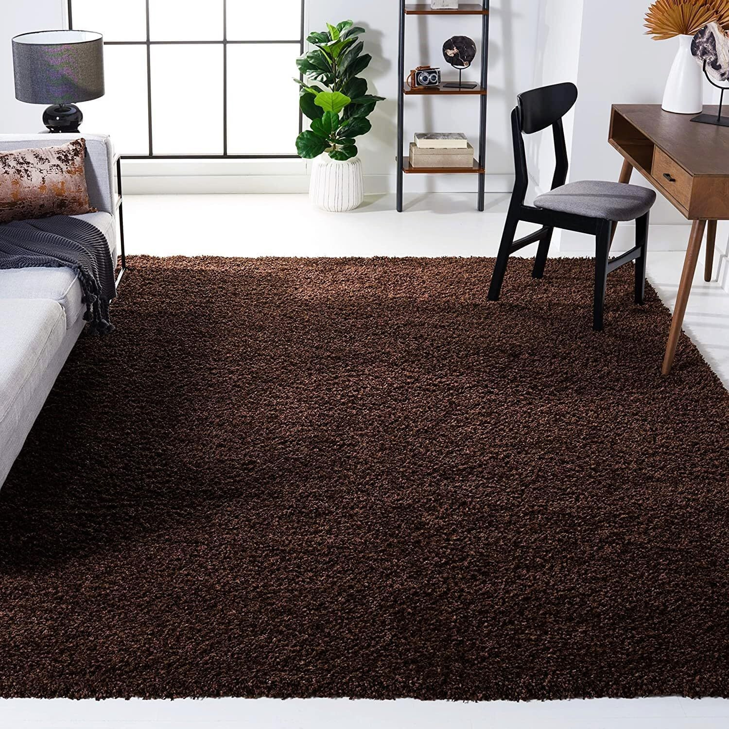 Anayka Home Furnishing Soft Fluffy Microfiber Plain Carpet Rugs Shaggy For Living Room | Carpets For Bedroom | Bedside Runner | 5 X 7 Feet Coffee | Thickness 1.5 Inches